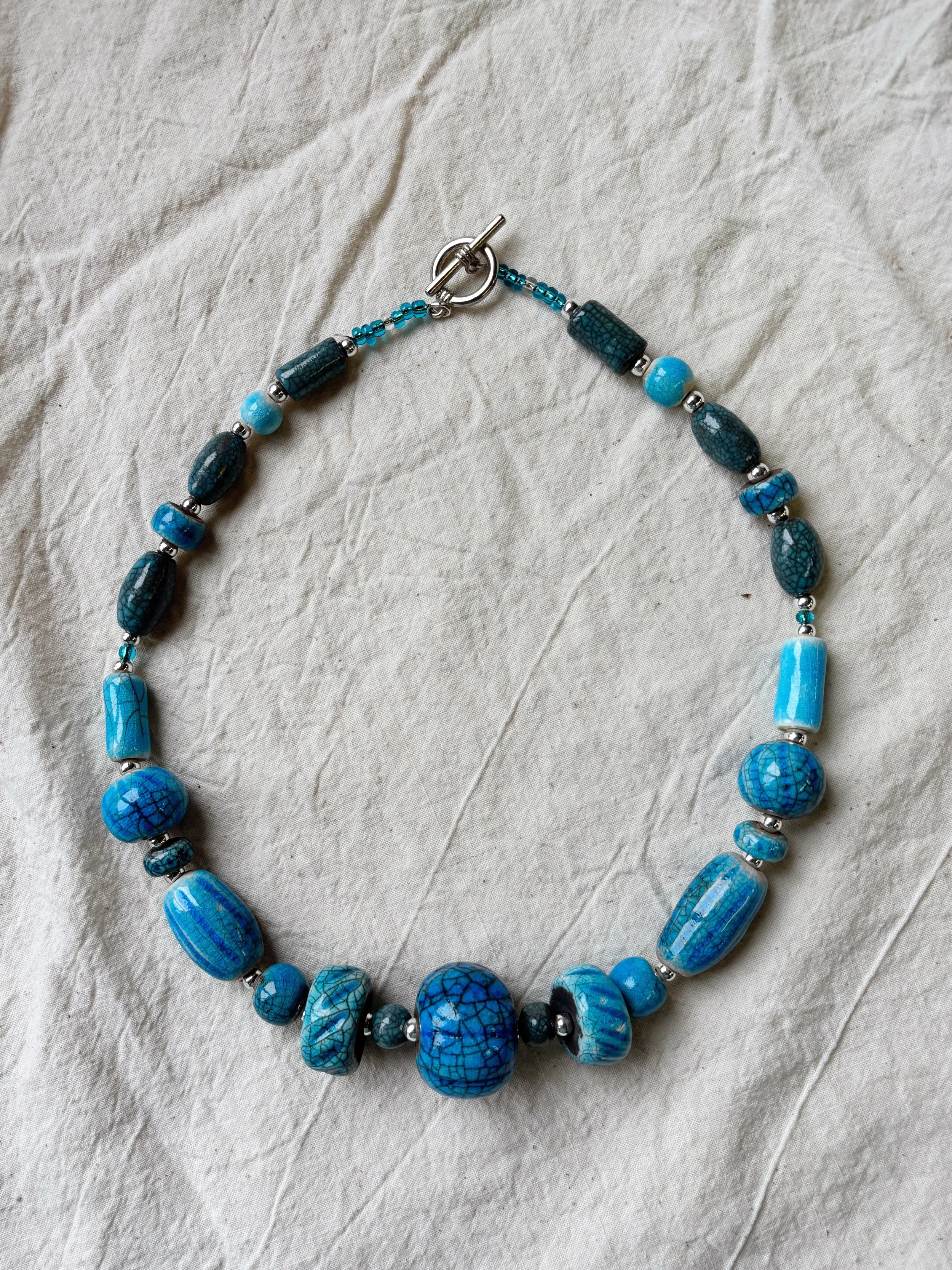 Handcrafted Raku Fired Ceramic Bead Necklace