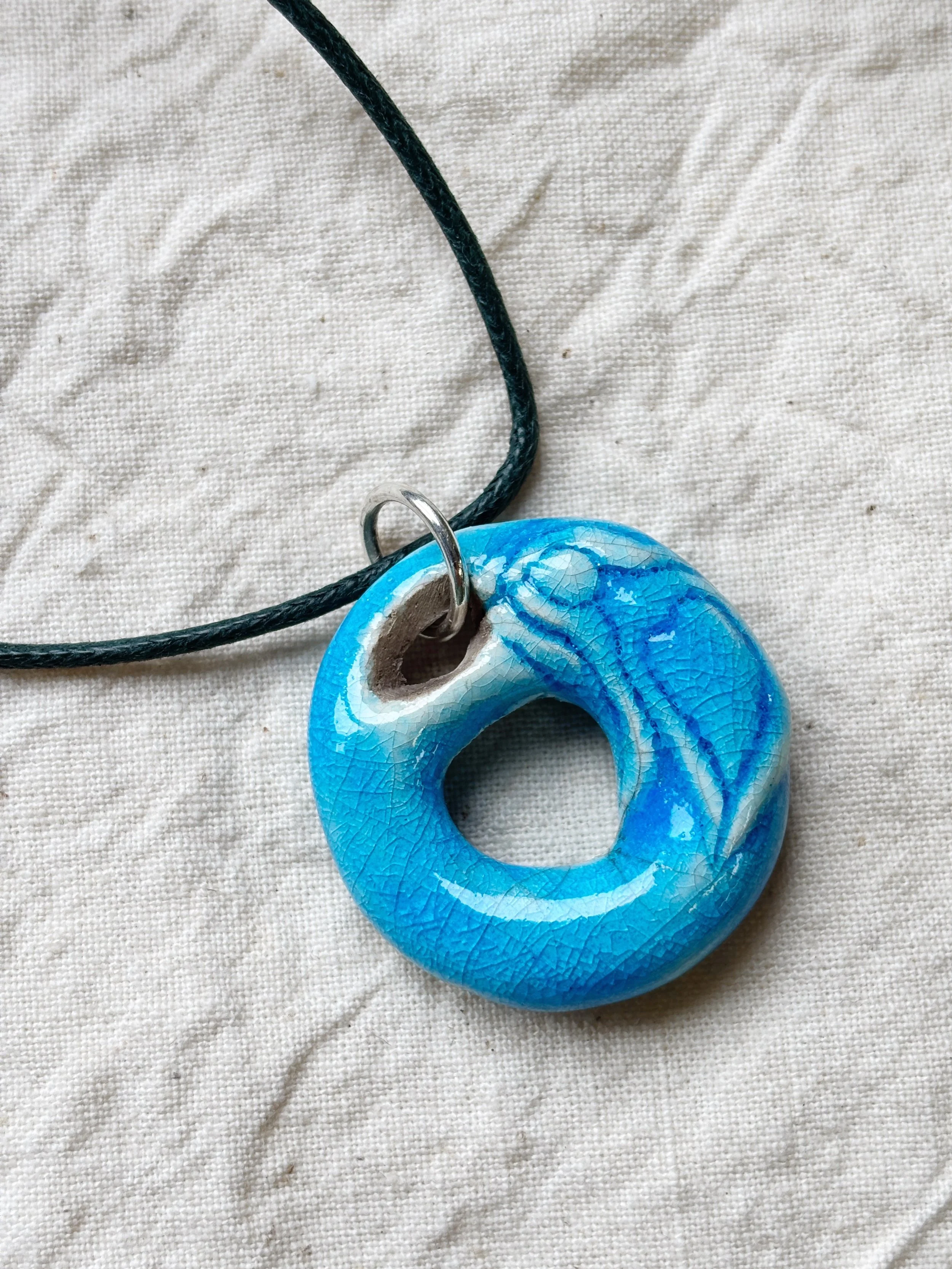 Turquoise Raku Ceramic Mermaid Pendant
