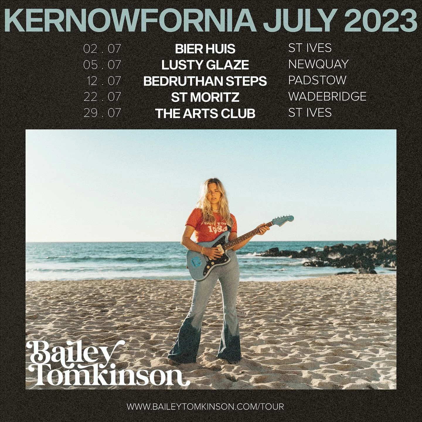 Bringing the July sunshine to Kernowfornia with new gig dates 🌖 ticketed events can be found on www.baileytomkinson.com/tour alongside non-ticketed events *ੈ✩‧₊˚ we&rsquo;re about to go into the studio to record some new music so if you come along t