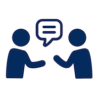 Navy blue icon of two people in conversation.png