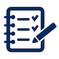 Navy blue icon of a checklist.png