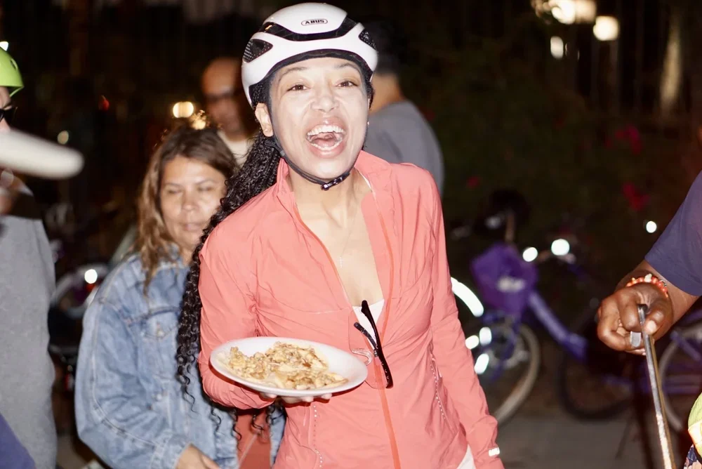 A Taco Tuesday community meetup event in South LA brought together bike riders along Slauson's active transportation corridor.