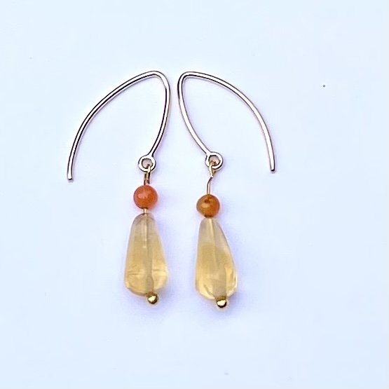 Citrine and carnelian earrings with gold marquise hooks