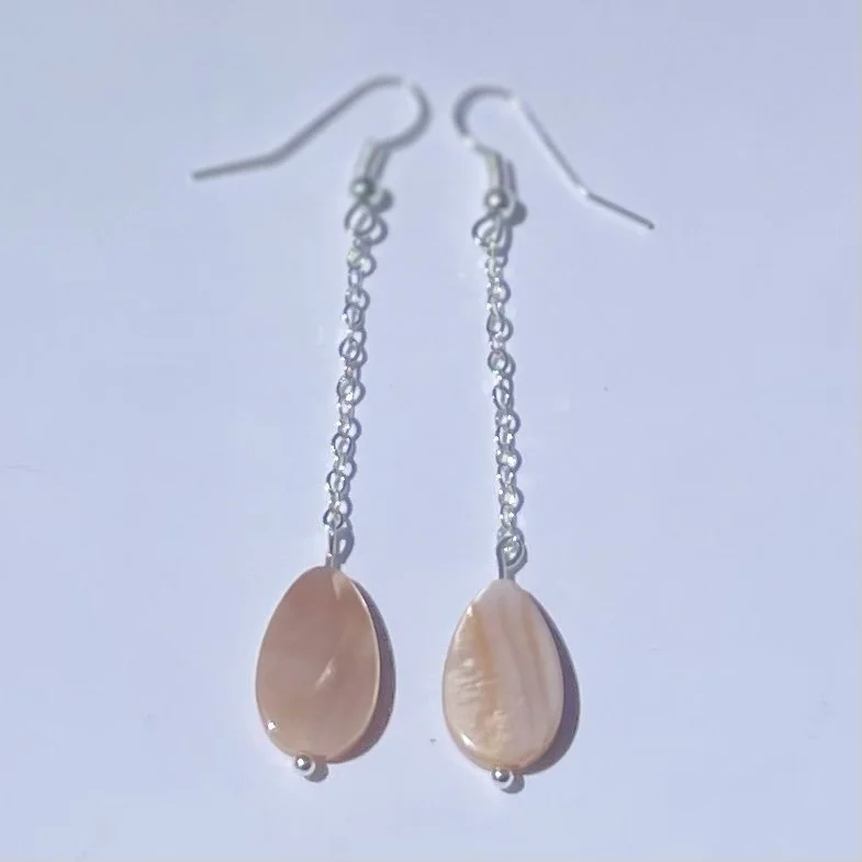 Rose petal shell dangle earrings