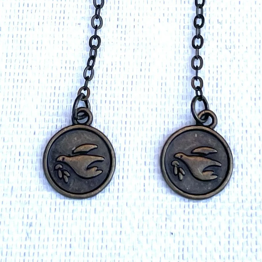Dove charm drop chain earrings