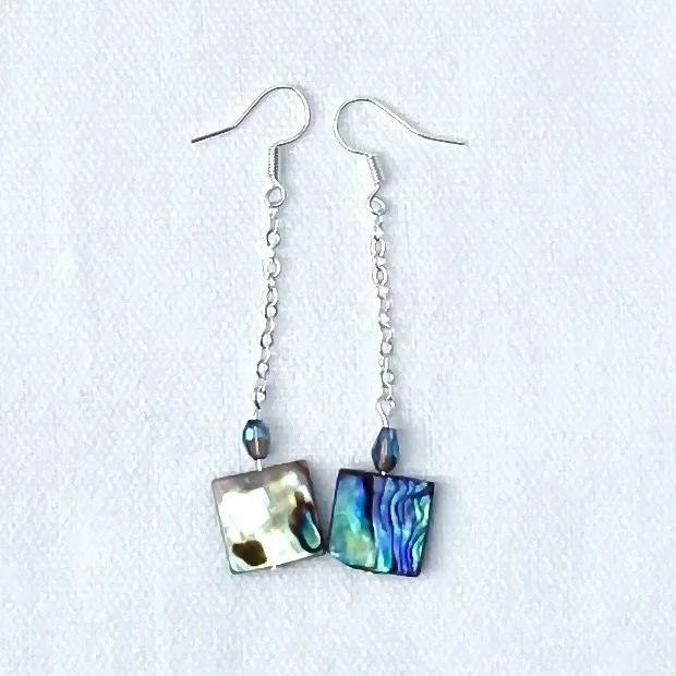 Abalone square dangle earrings
