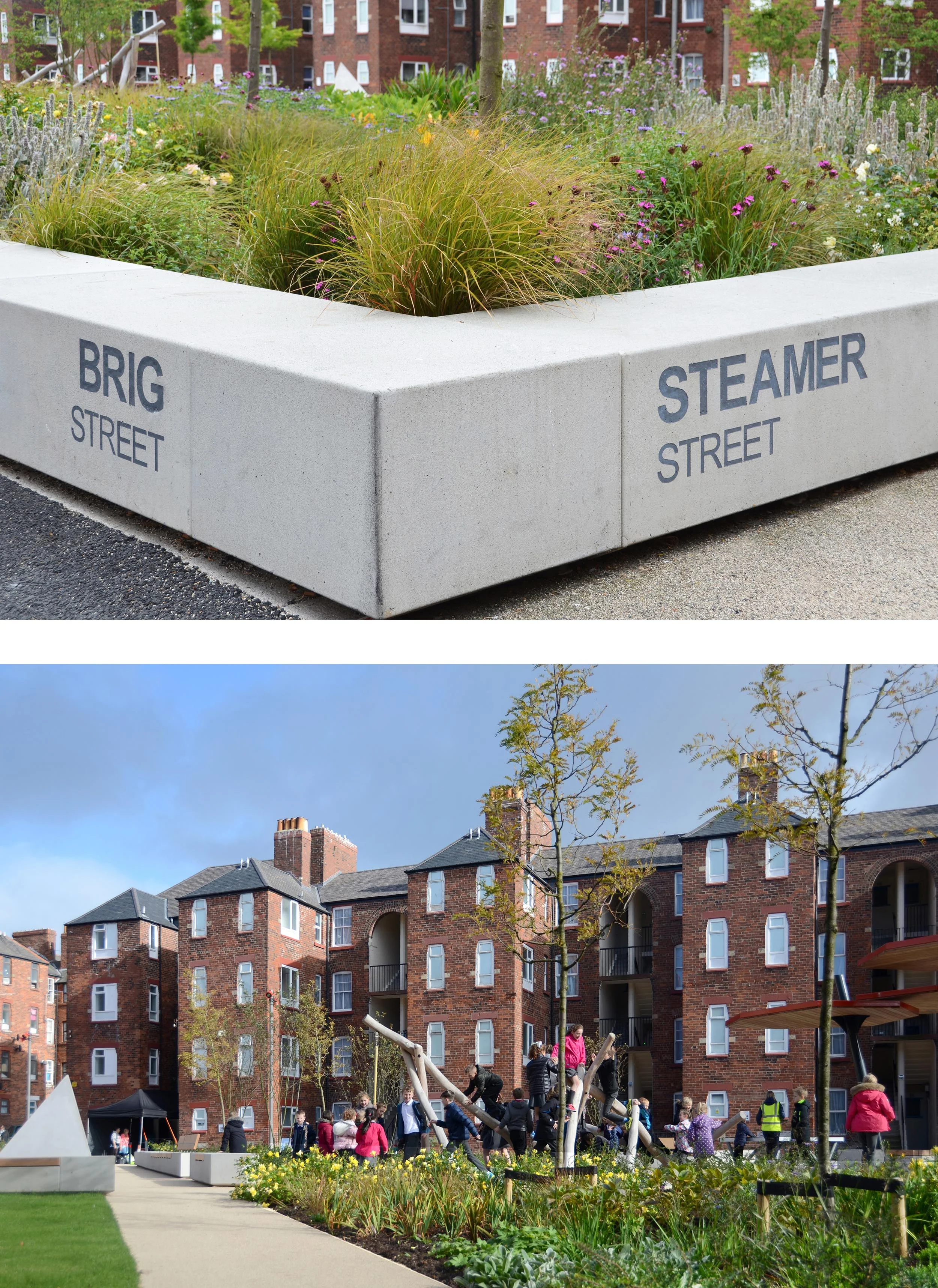    Approach     A Bold Identity   The conspicuous design of the central square is purposeful: a bold first impression jolts people awake to the potential of this place.  Improvements were needed across the whole neighbourhood, but resources were deli