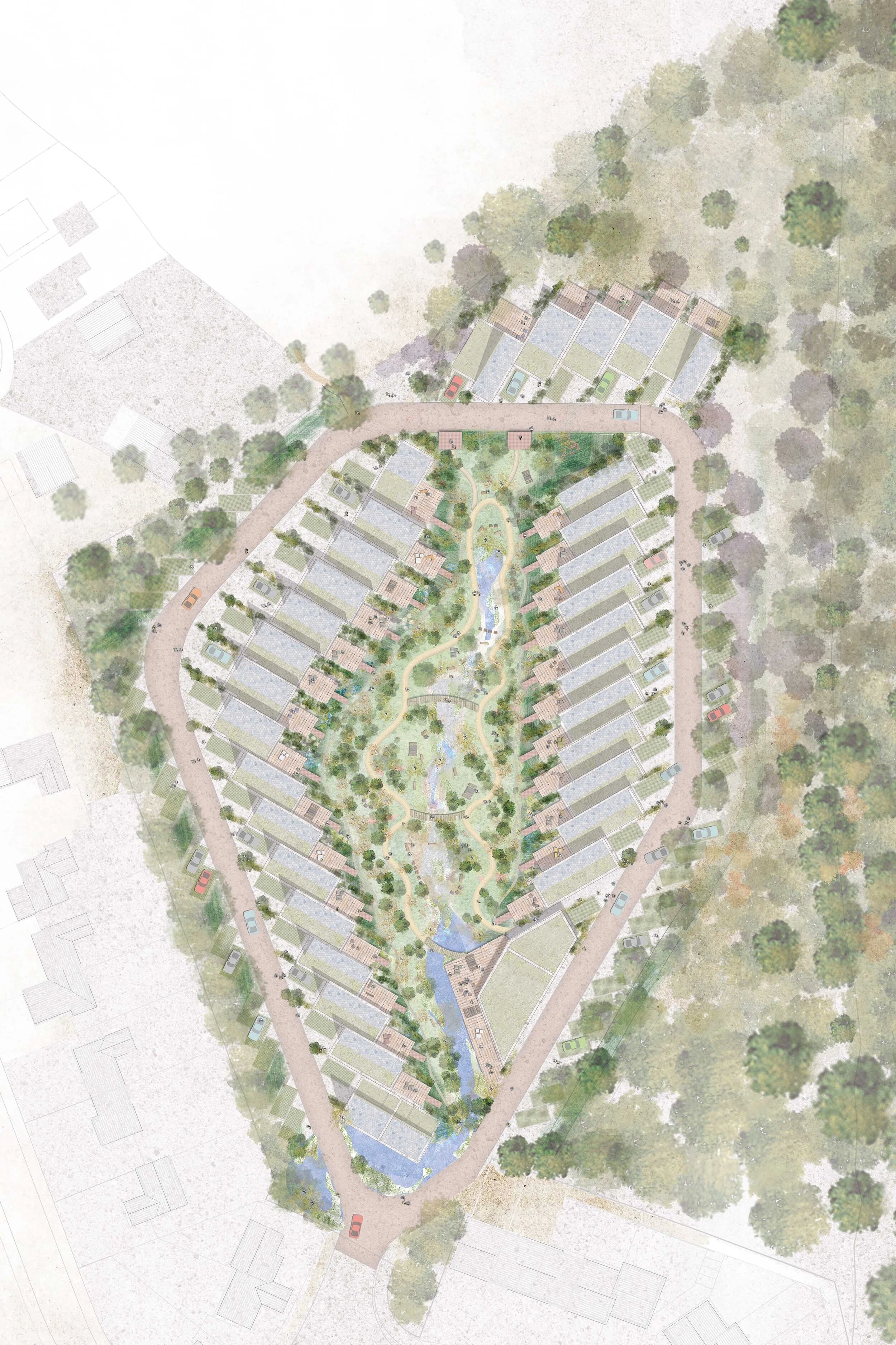    Impact       A Landscape in Perpetuity    The landscape works hard ecologically and socially to provide for both people and nature, whilst retaining a simplicity that ensures private and shared spaces are practical and naturalistic.   Planting is 