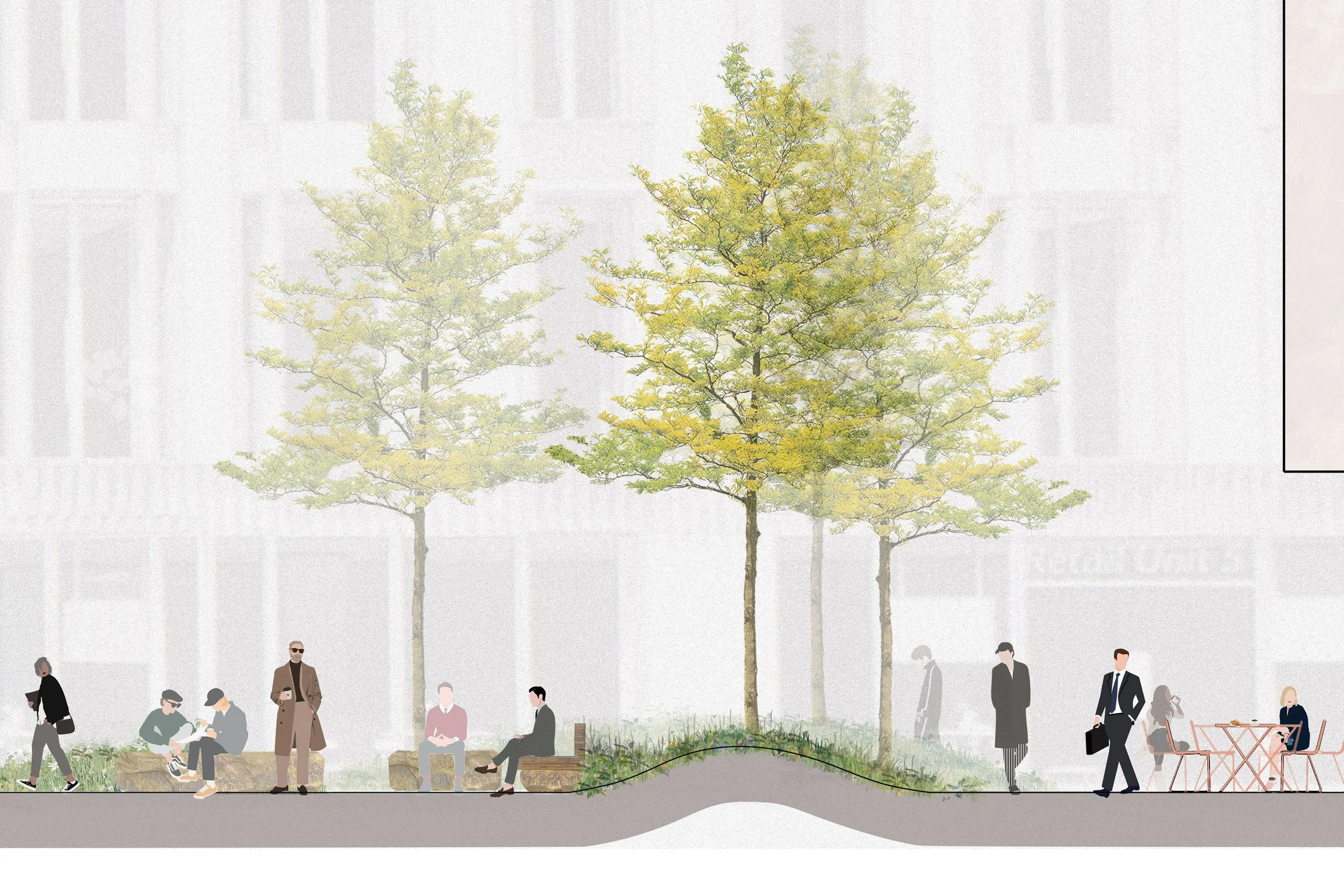   Approach     Complementing Local Character, but Offering Something New    Clarendon Square builds on the distinctive college quad typology but enhances its usability. Taking inspiration from the site’s history and heritage, the typical manicured a