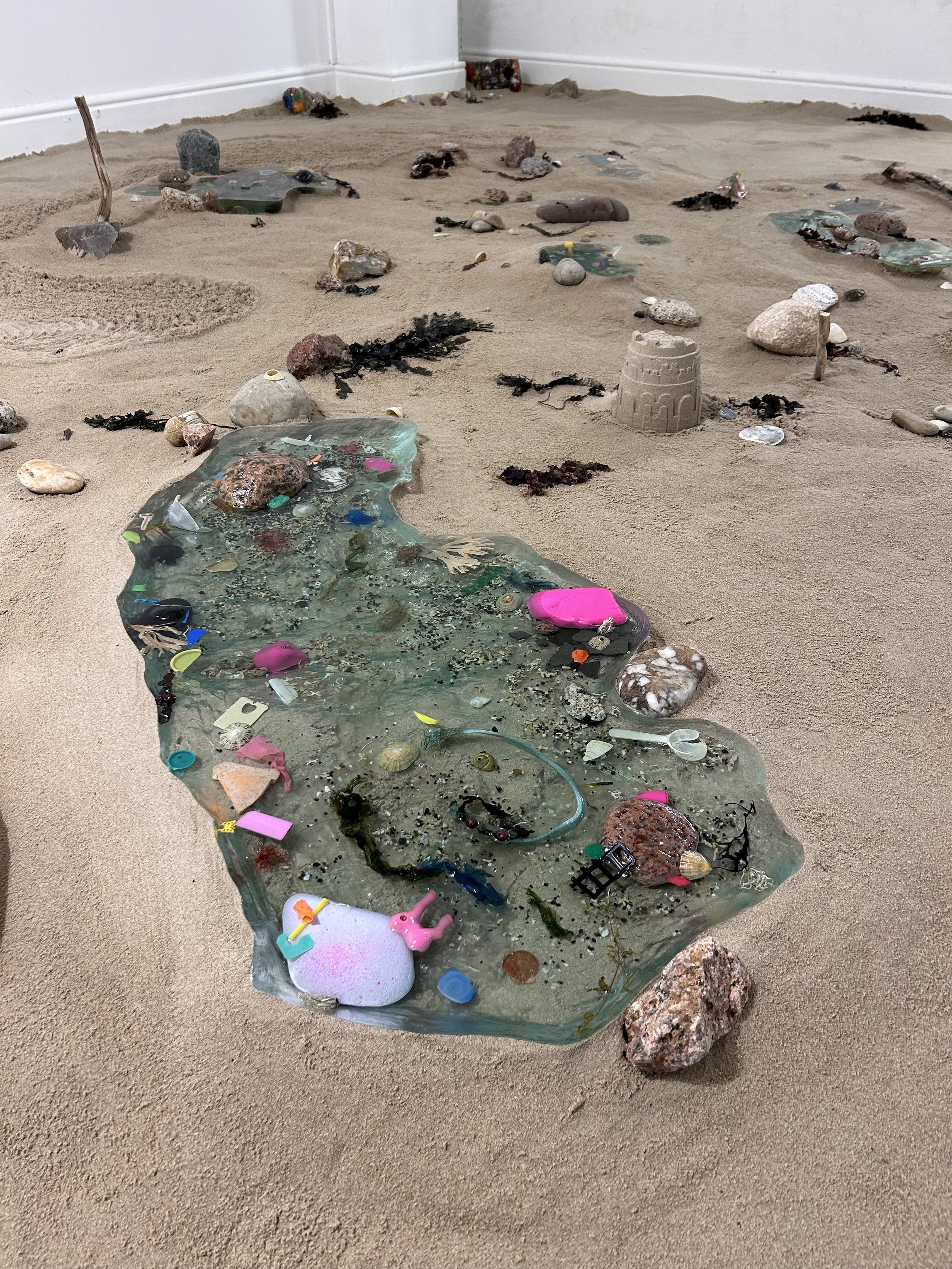  Rock pools - resin, beach plastic, seaweed, rocks, sand.  Wexford sand, seaweed, driftwood and seaweed 