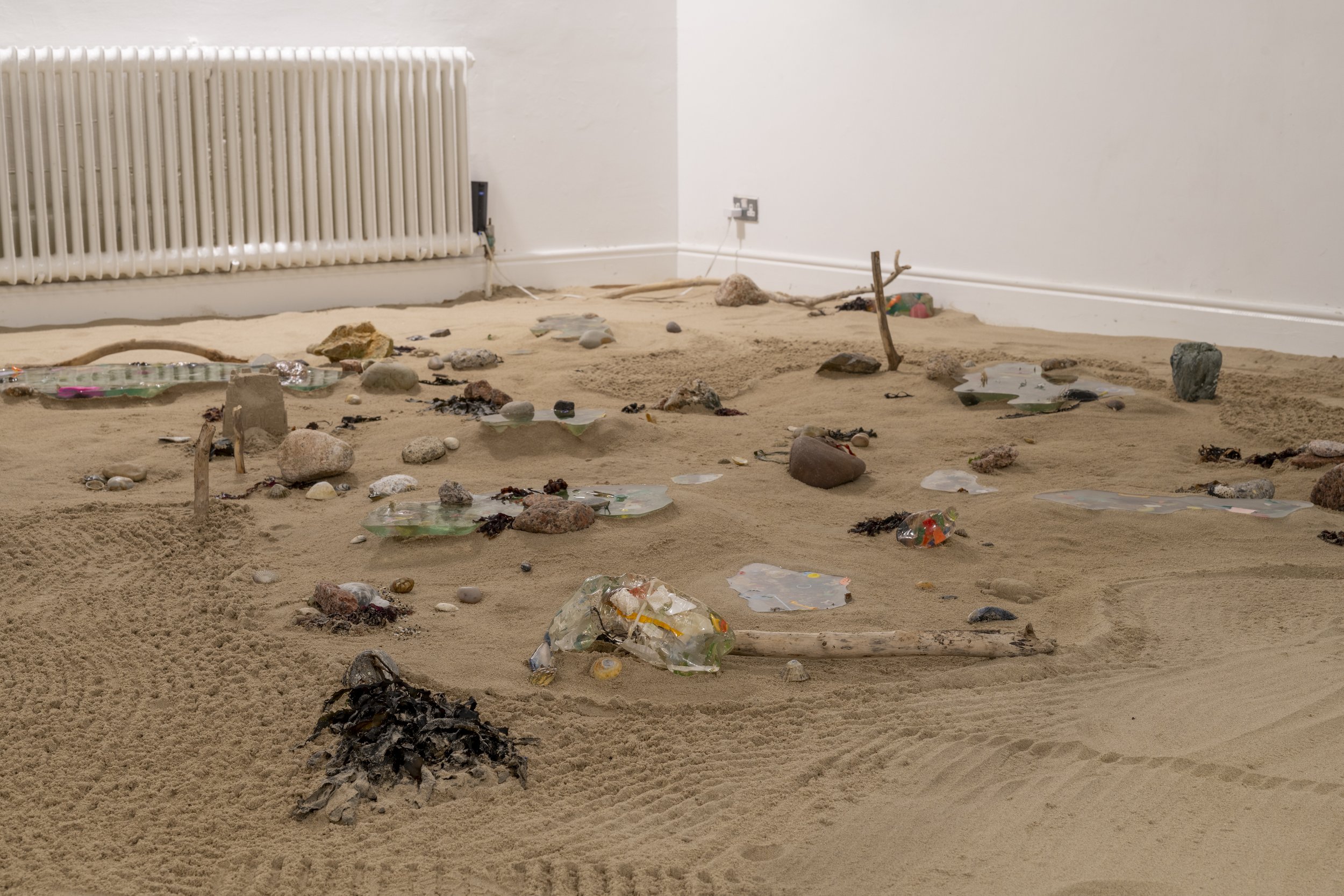  Rock pools - resin, beach plastic, seaweed, rocks, sand.  Wexford sand, seaweed, driftwood and seaweed 