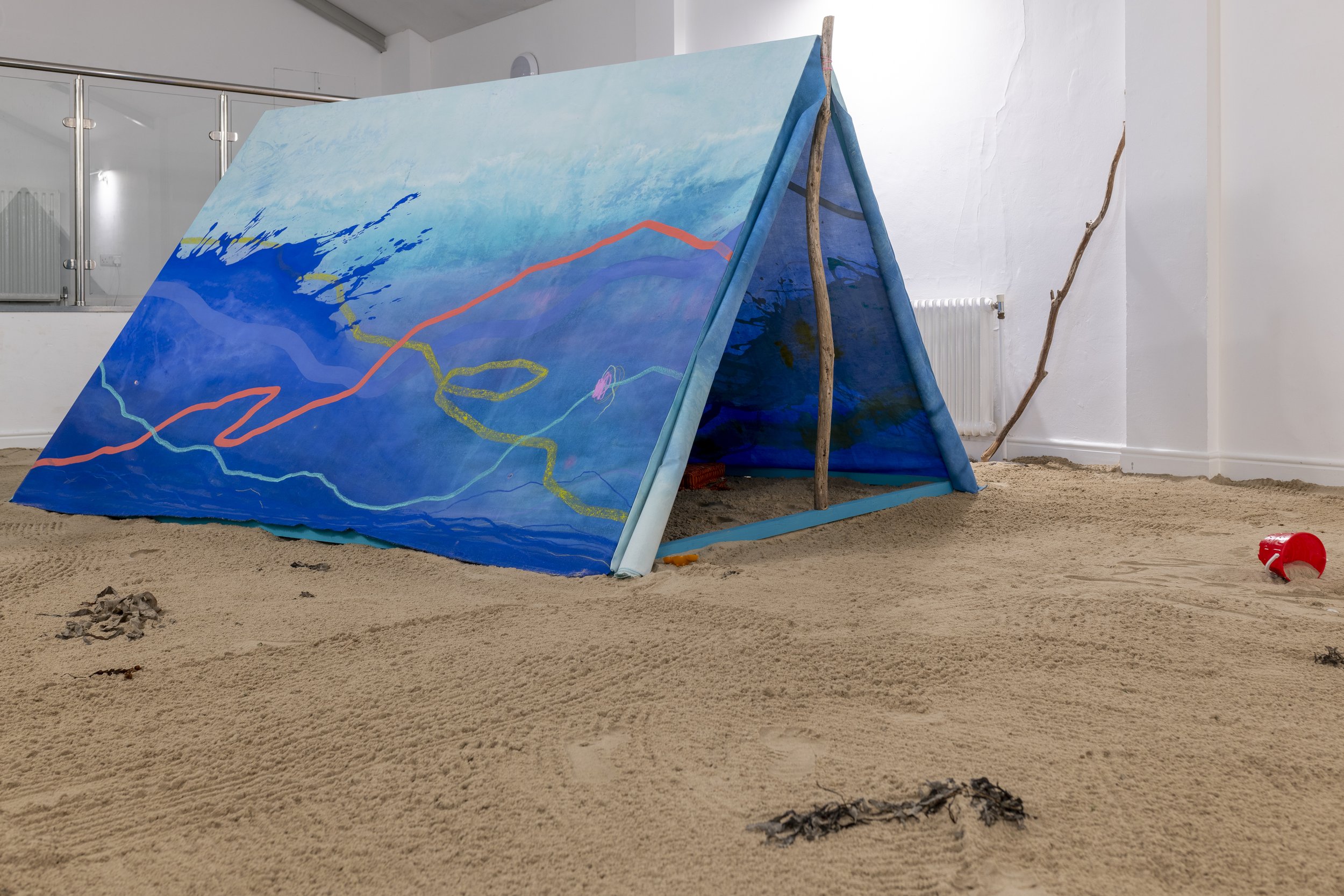  Tent - acrylic, oil and pastel painting on canvas270w x 200h x 235d cm  Wexford sand, seaweed, driftwood and seaweed 