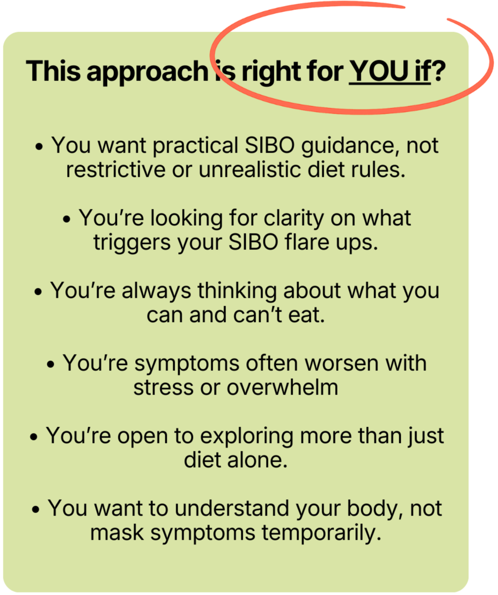 SIBO support for people seeking a personalised Mind Body Biome approach to gut health.