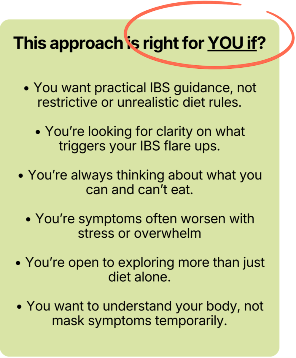 This support is for people seeking a personalised Mind Body Biome approach to gut health.