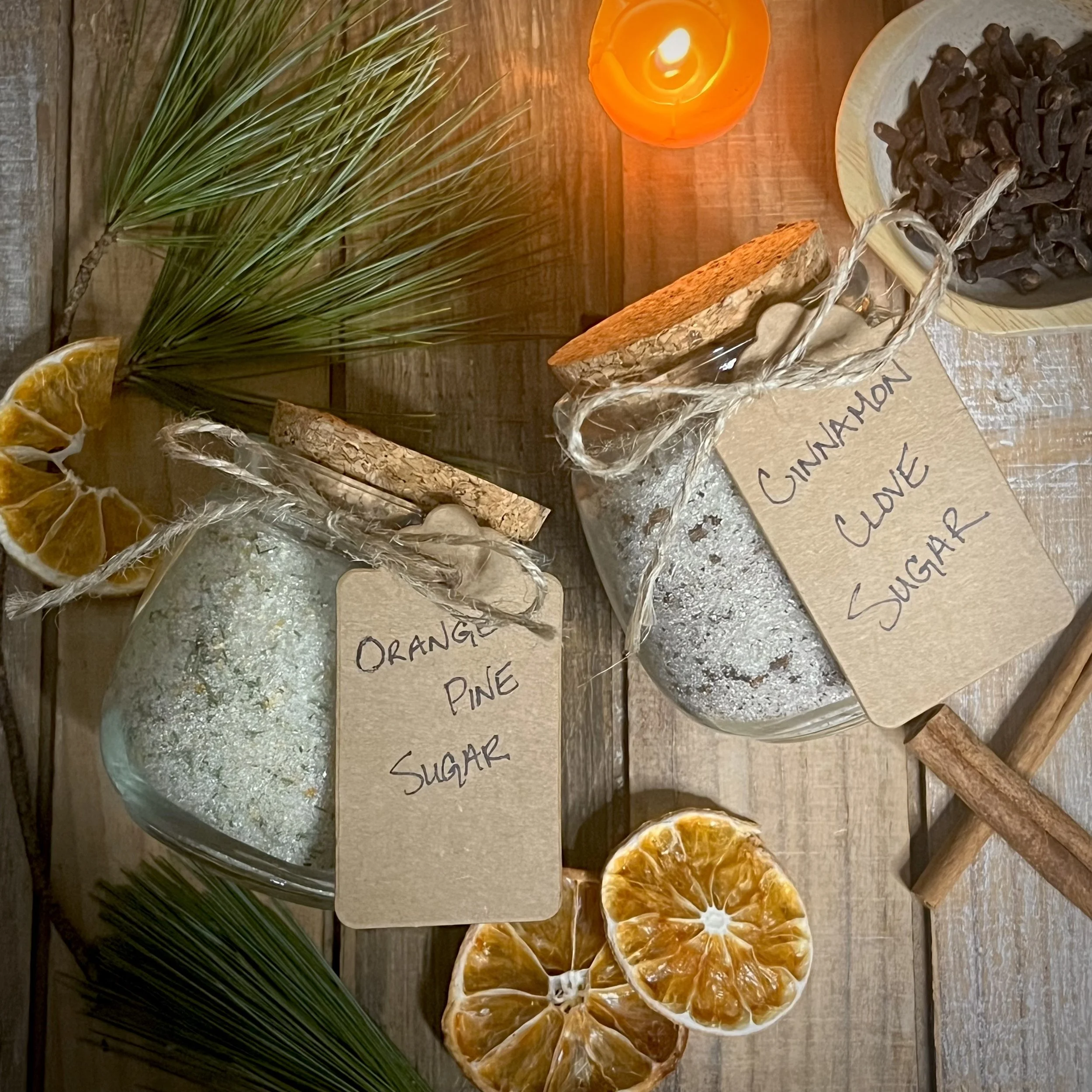 Botanical Infused Holiday Sugars ~ Orange Pine Sugar & Cinnamon Clove Sugar