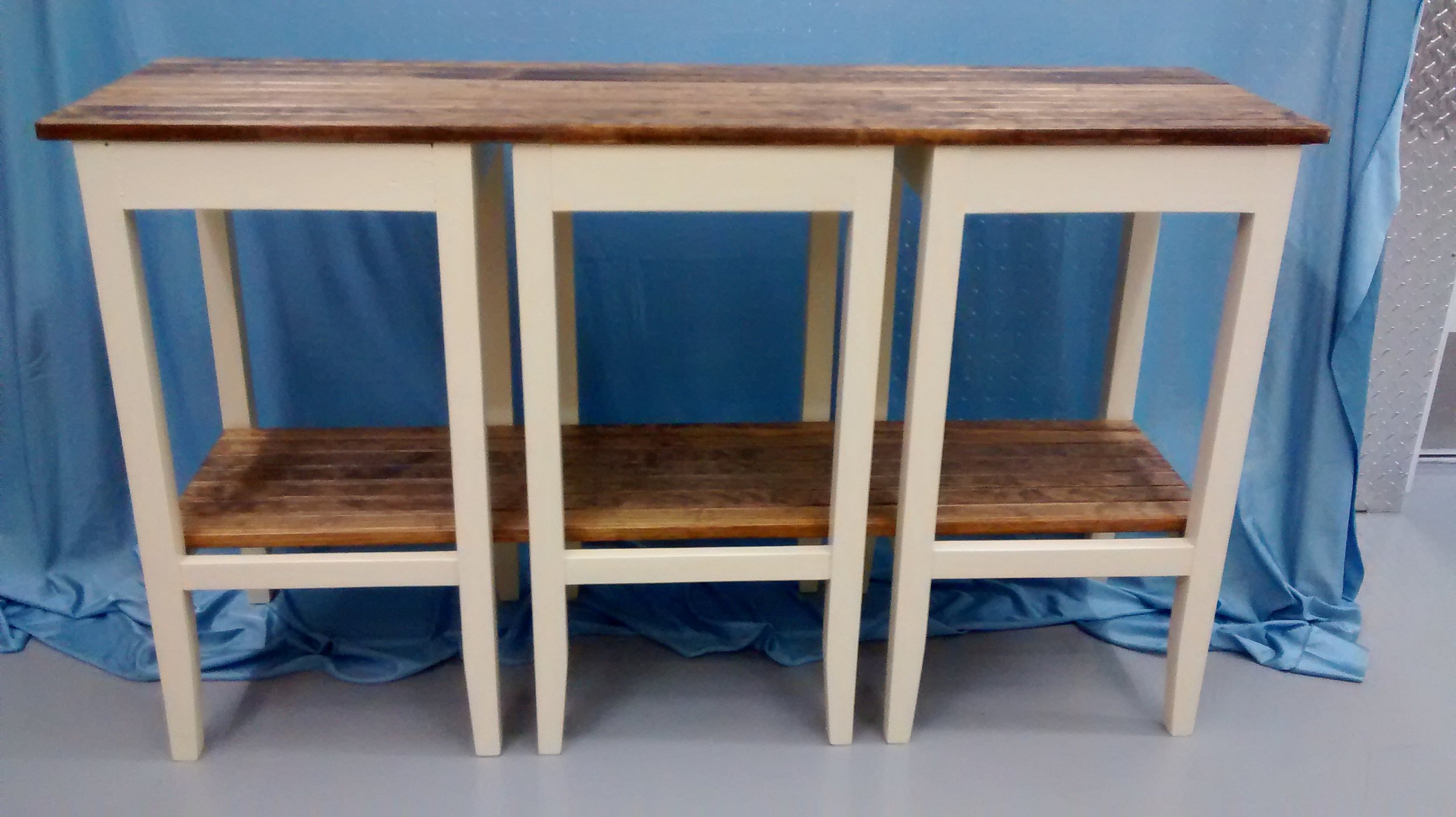 Console or Side Table Made from Three Wooden Bar Stools