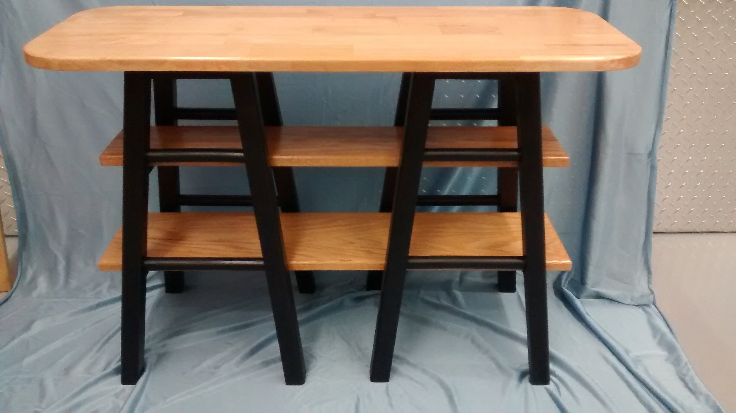 End or Side Table Made from Two Wooden Bar Stools and Reclaimed Wood