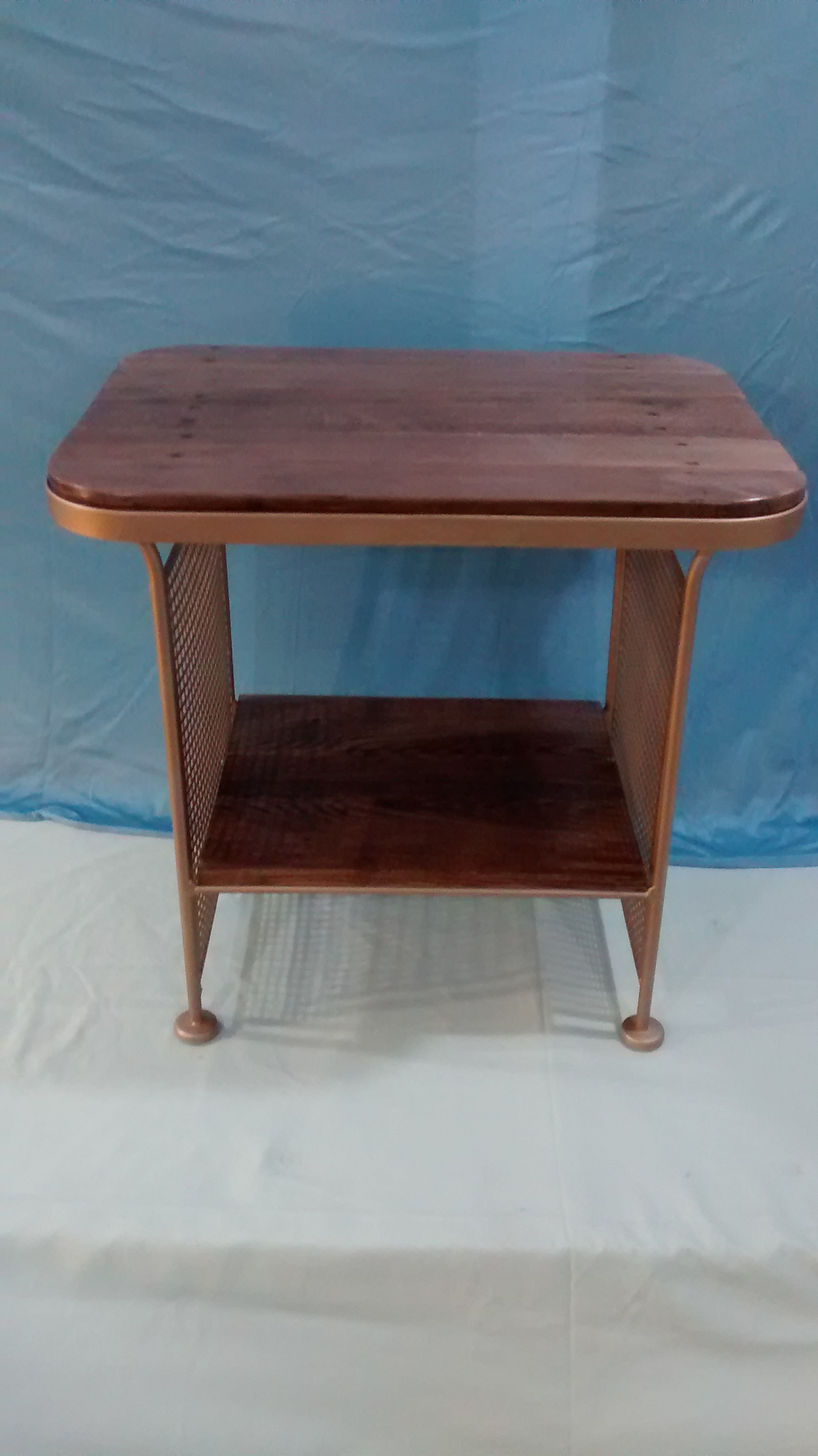 Metal Frame End Table with Reclaimed Wood Top and Shelf