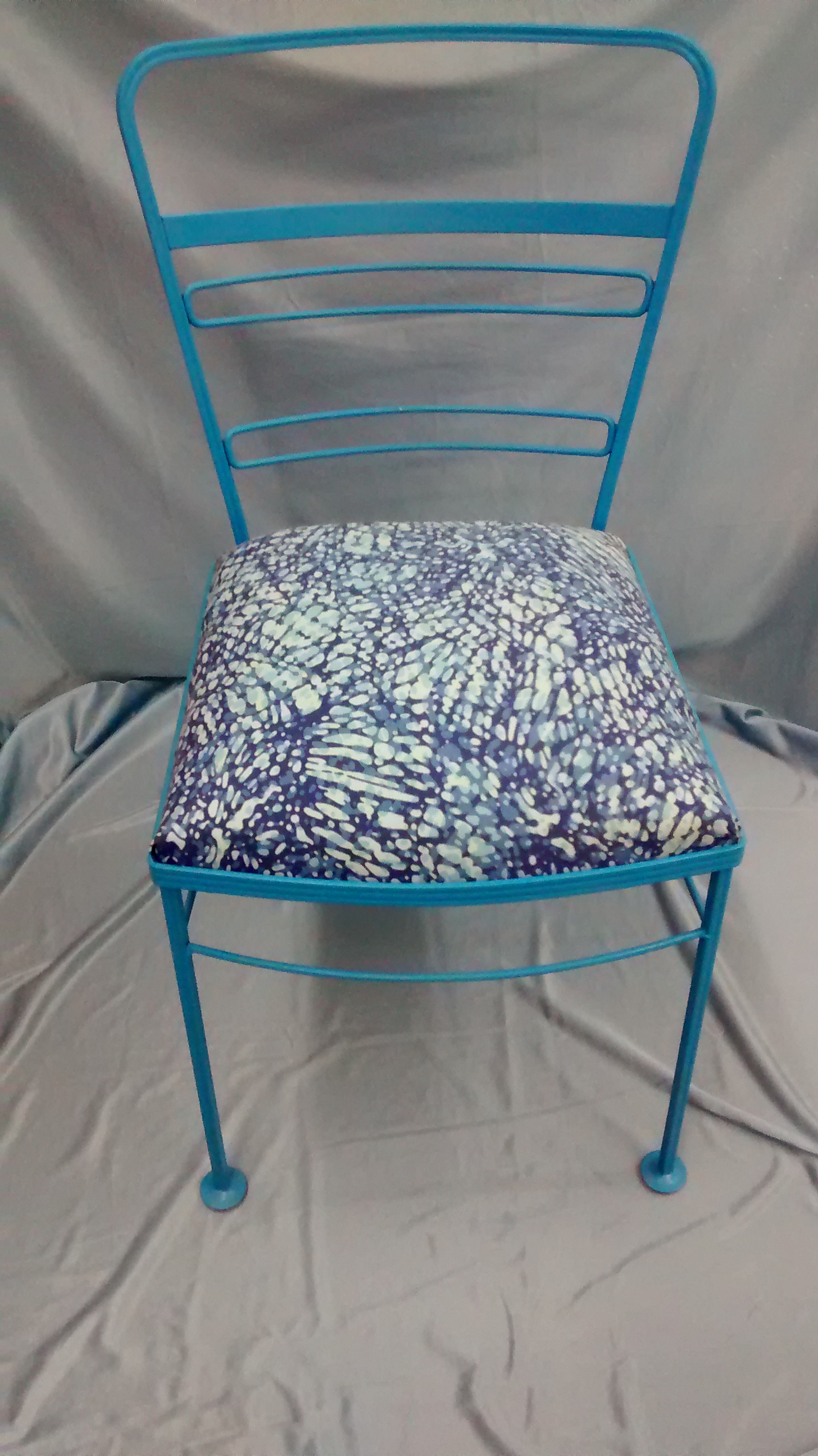 Aqua Blue Metal Chair with New Comfy Cushion