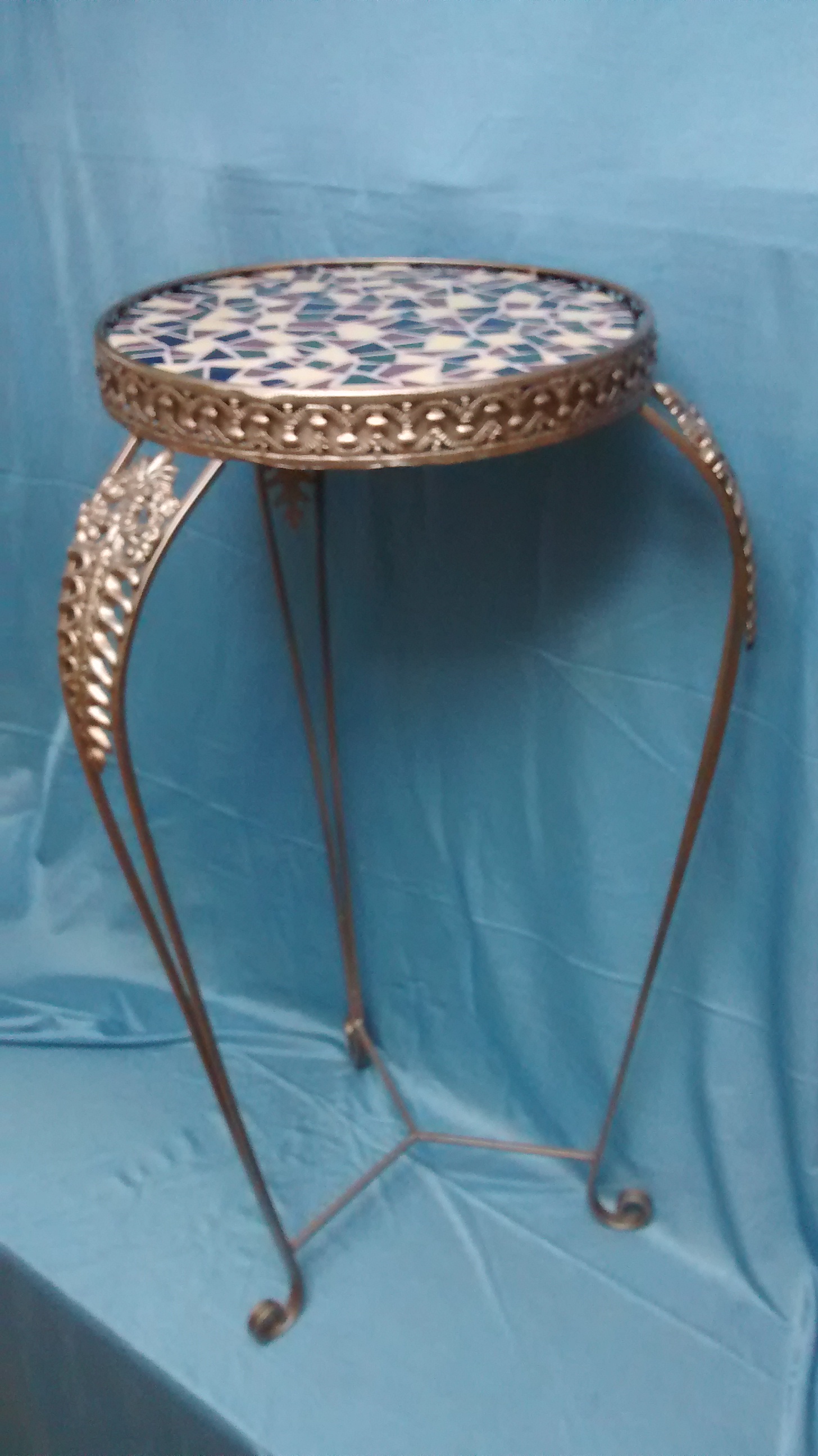 Metal Plant Stand with Colorful Mosaic Top