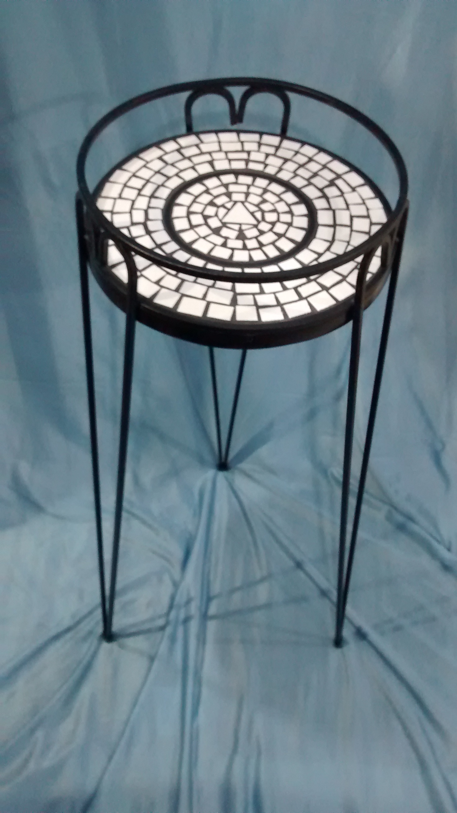 Black Metal Plant Stand with White Mosaic Top