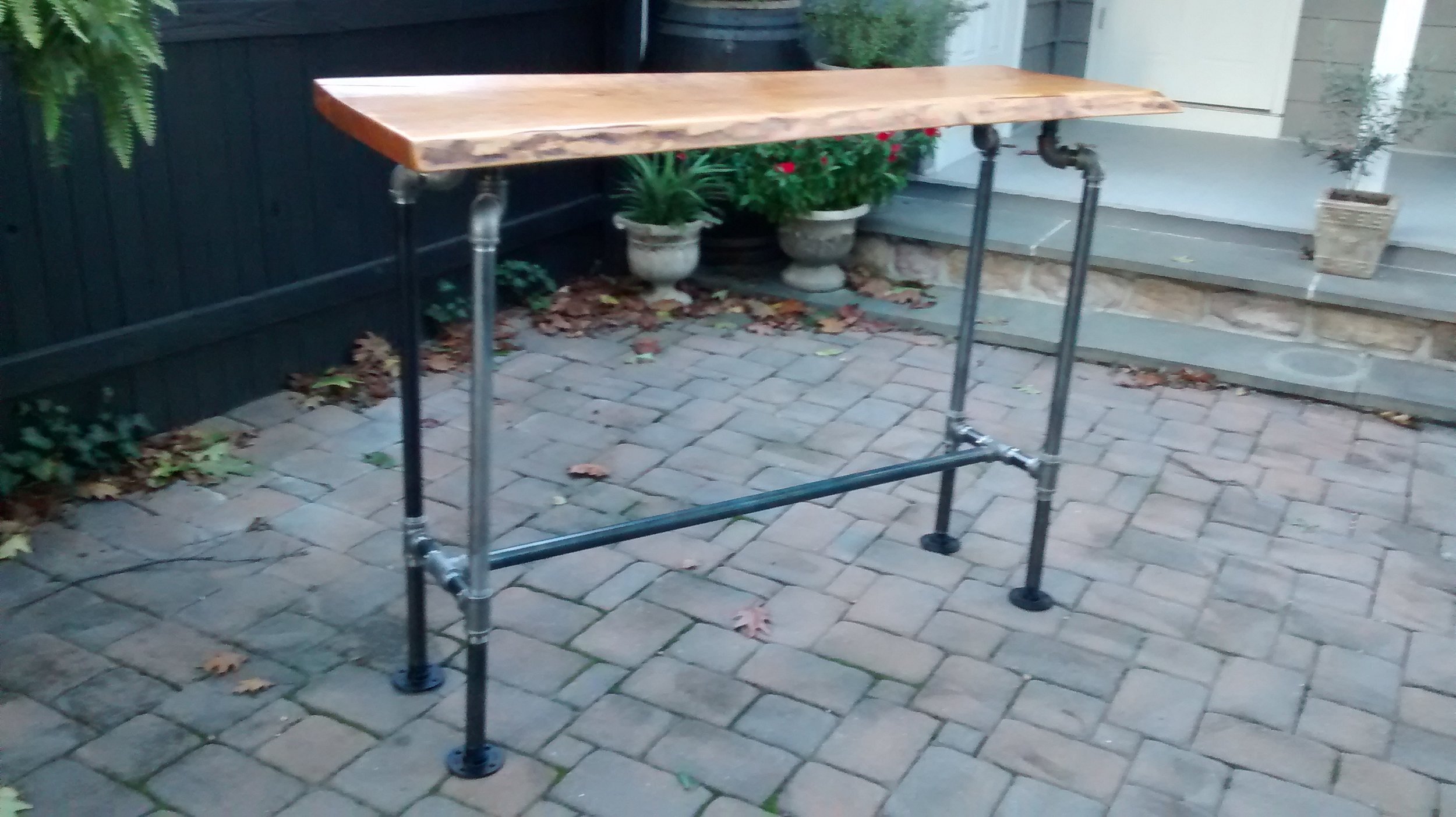 Live-Edge Wood Bar with Black Pipe Legs #2