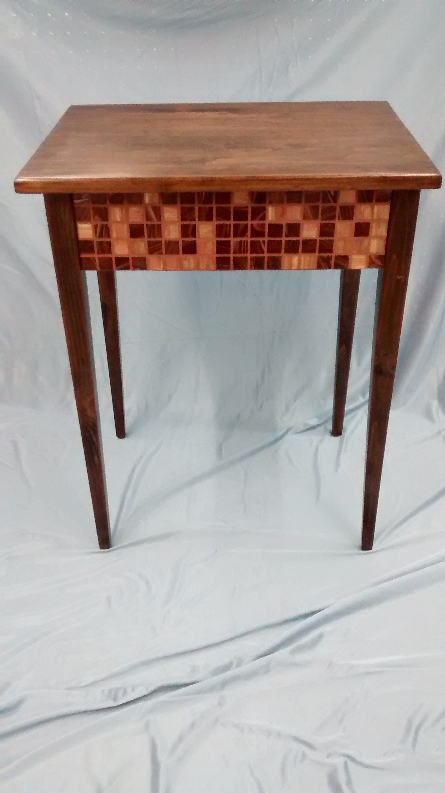 Wooden End Table with Mosaic Tile Rails