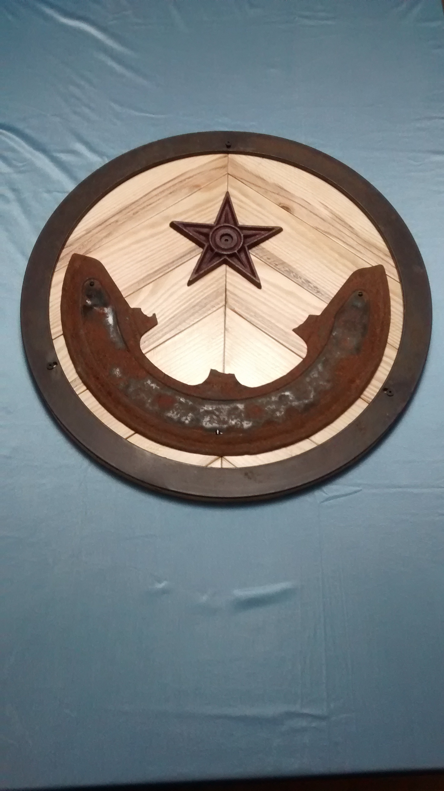 Found Metal and Reclaimed Wood Circular Wall Art #1