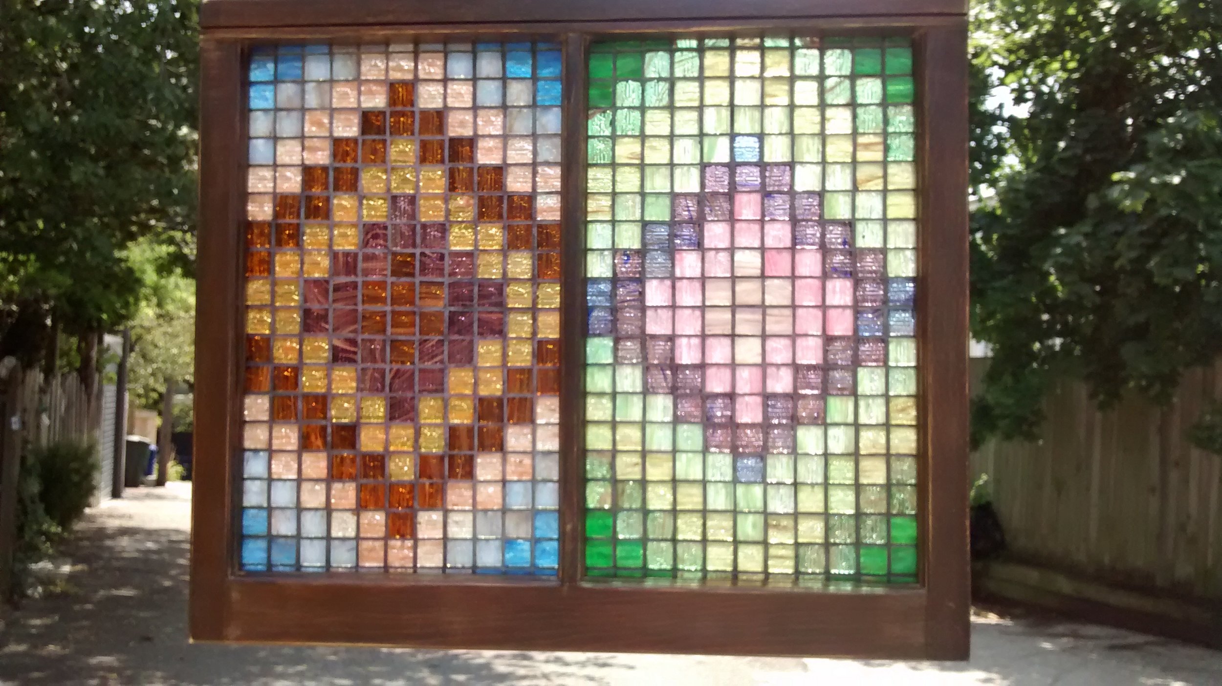 Two-Panel Colored Glass Tile Mosaic Quilt Seasons
