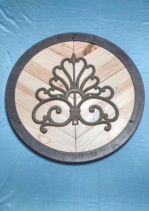 Found Metal and Reclaimed Wood Circular Wall Art #2