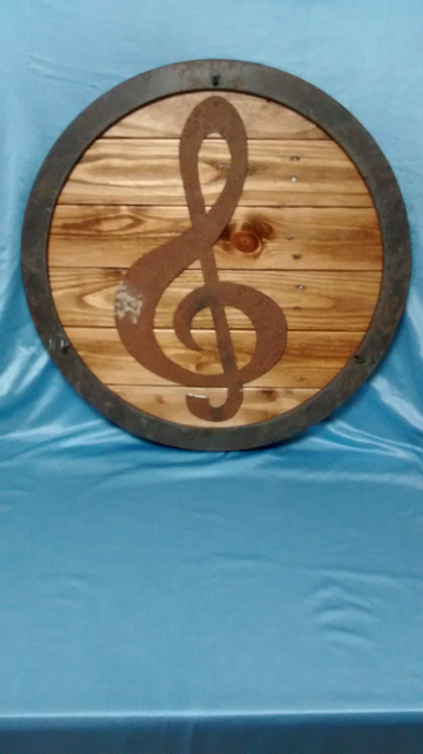 Found Metal and Reclaimed Wood Circular Wall Art #3