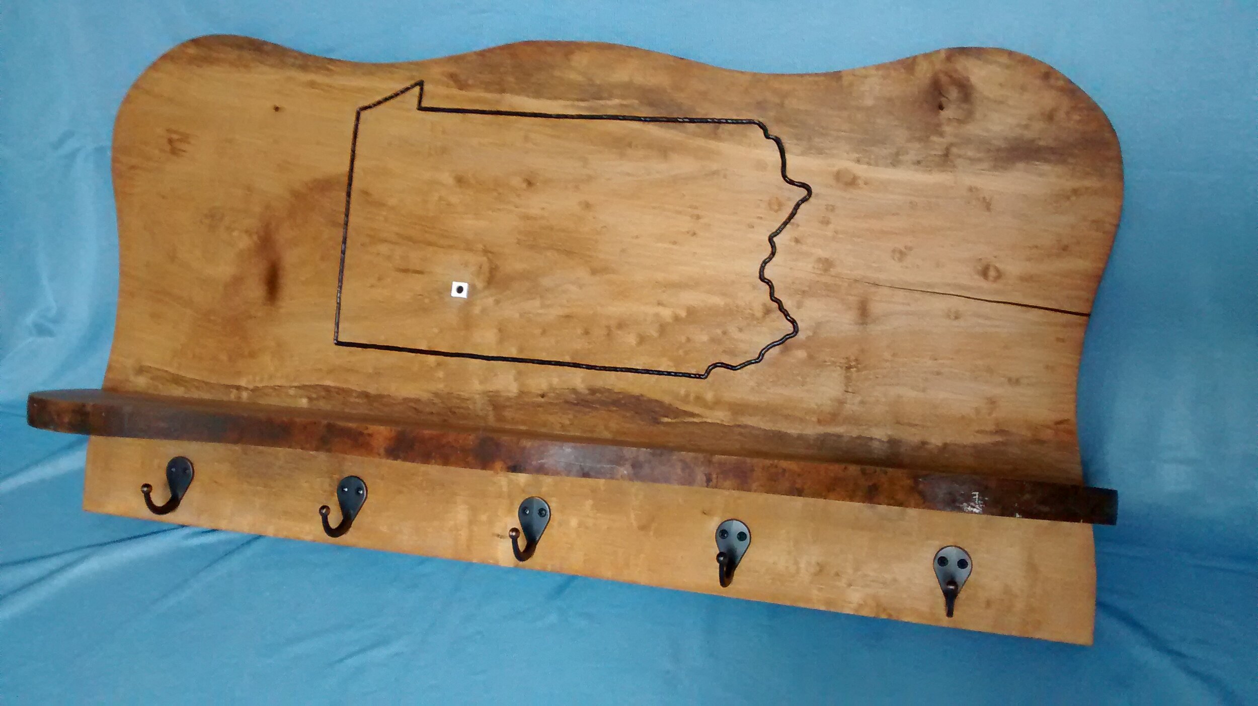 Pennsylvania-Themed Display Shelf with Hooks