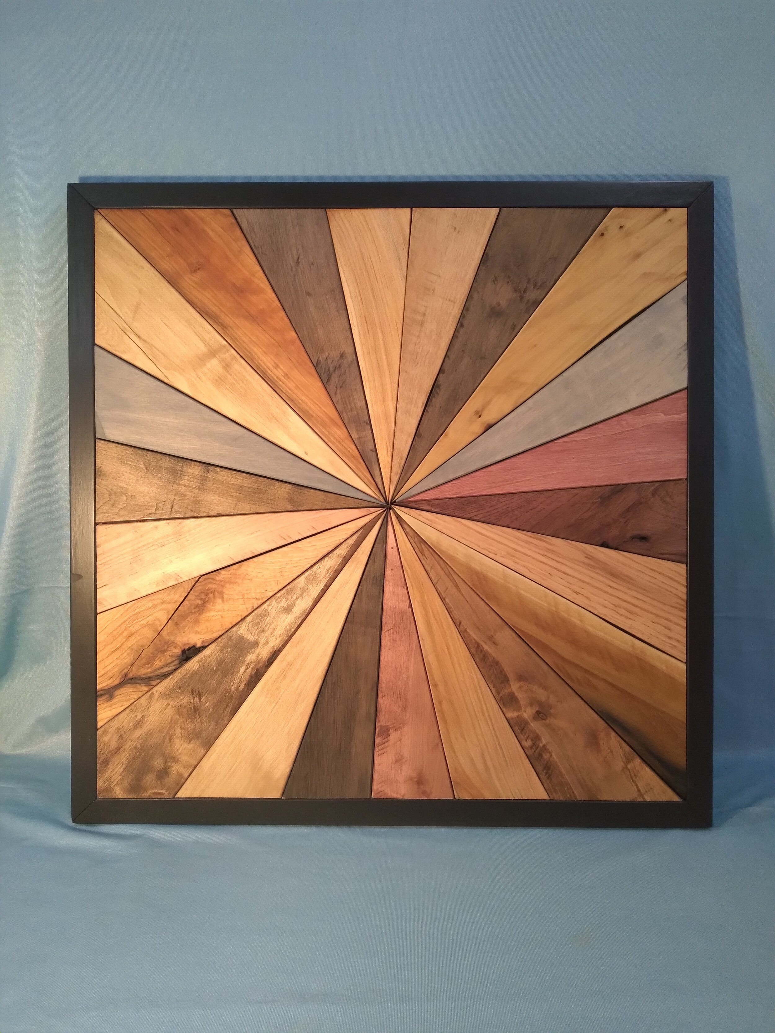 Sunburst of Reclaimed Wood in Square Frame