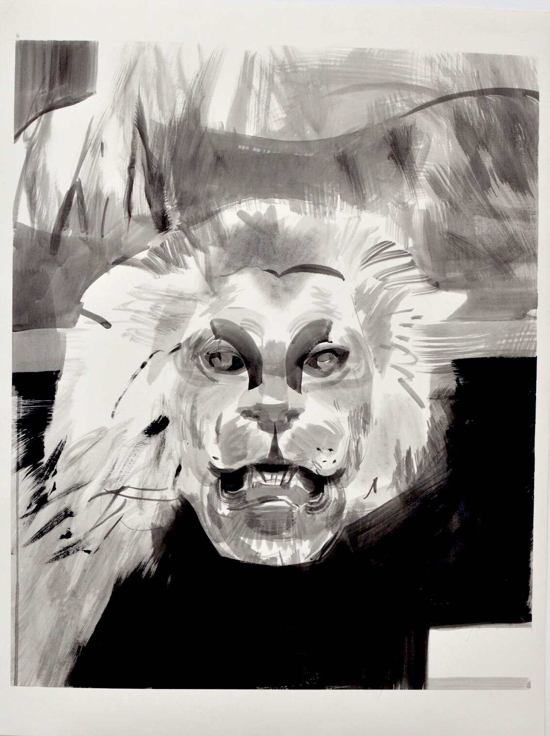 Lion Head donated by King George V? Gesso & Ink on Fabriano, 71 x 54cms, 2019