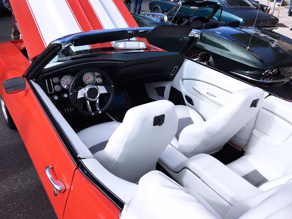 Convertible Camaro - Full custom interior white leather console and matching door panels and custom white convertible top