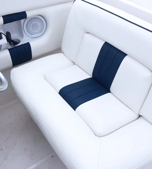 Custom White and blue leather boat seats.