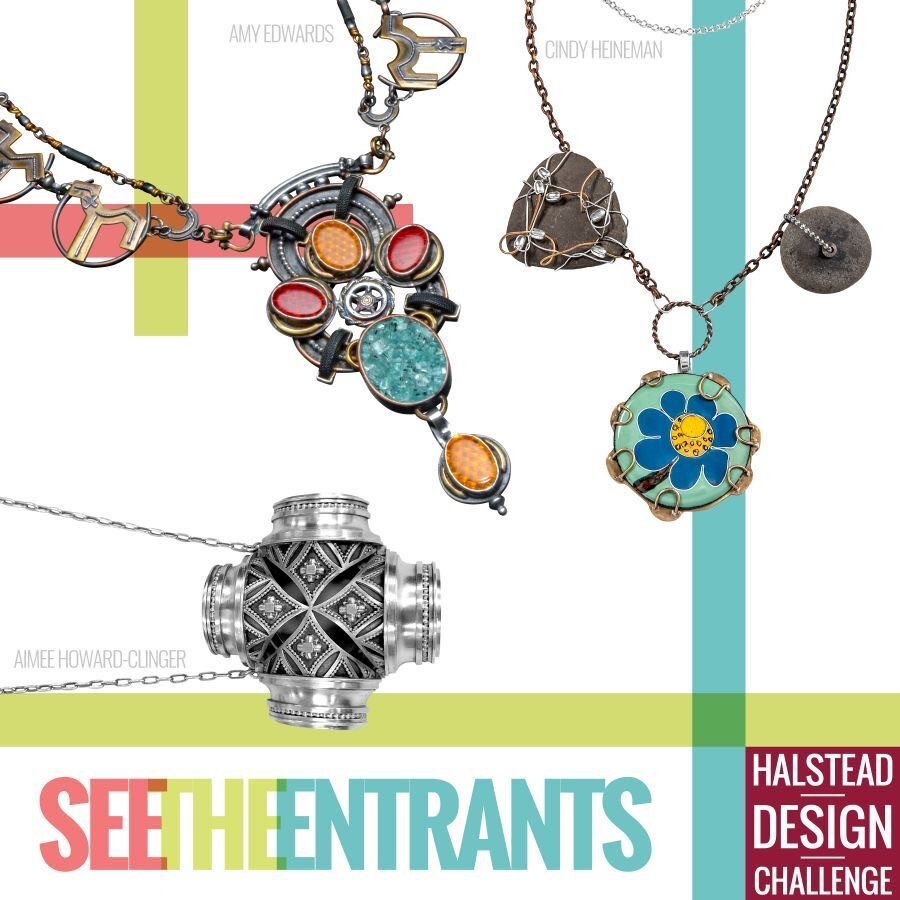 I&rsquo;m so excited that my piece is one of the featured ones for the #Halsteaddesignchallenge this year.  You can see my necklace, on the right hand side.  It features a flower enamel that references My Mother&rsquo;s Flower Garden.  My mom really 