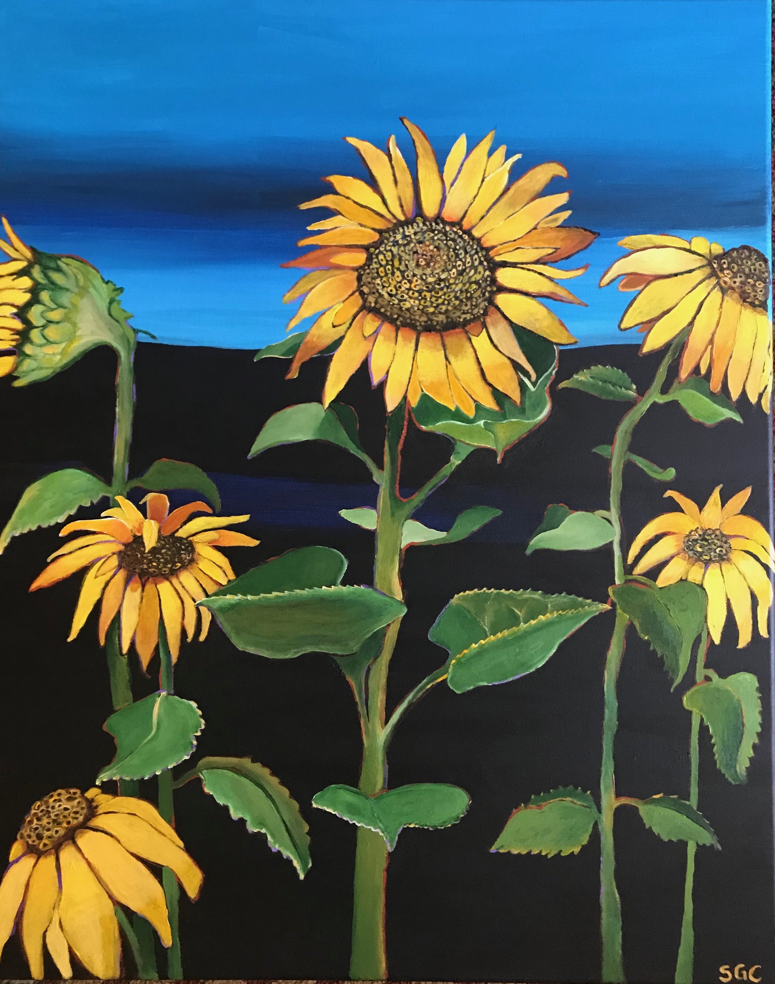 Sold-Sunflowers for Terri- 24"x30"; August 2019