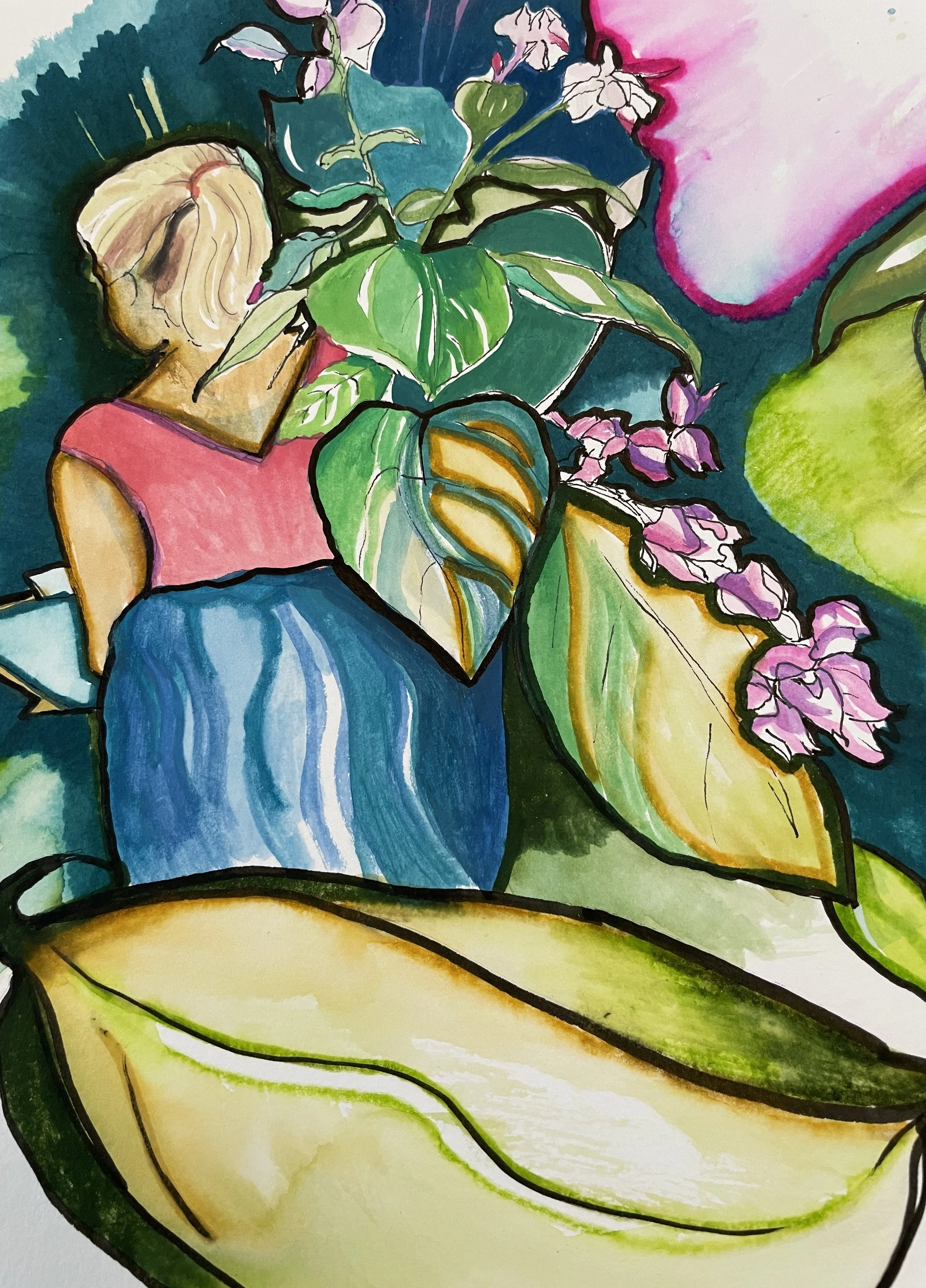 Kim at the Bot Gardens; 7"x10"; July 2022; Available for $150.