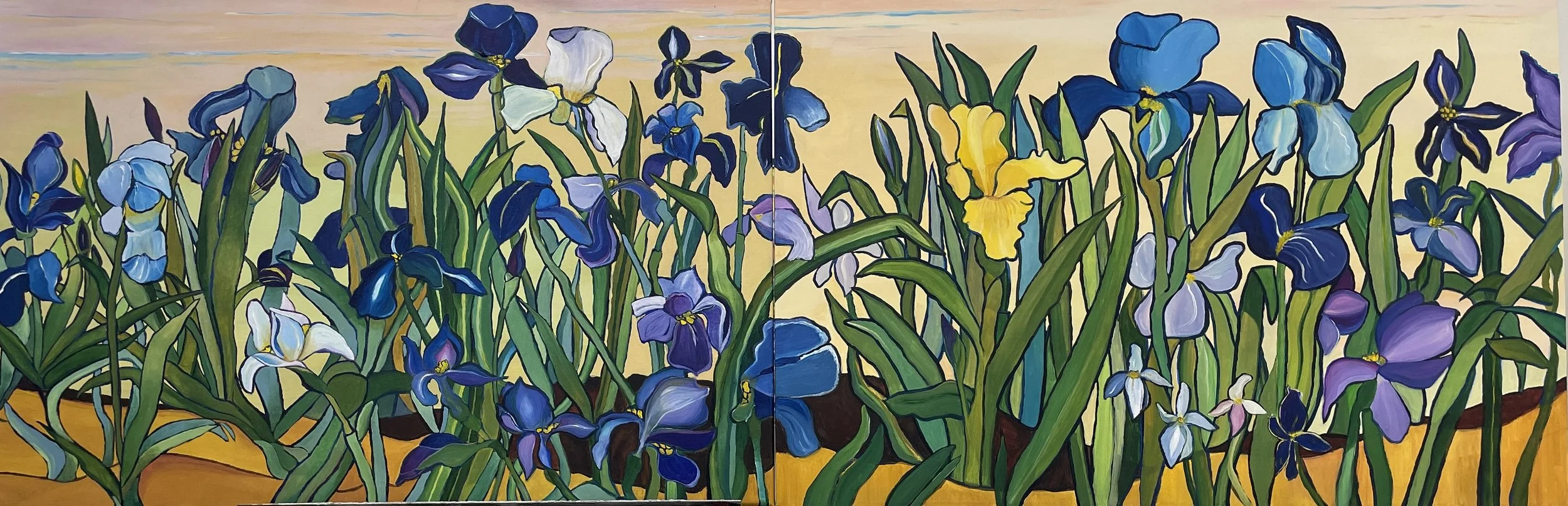 Iris at Sunrise- 60"x 24"; (2 canvases) May 2022; Sold 