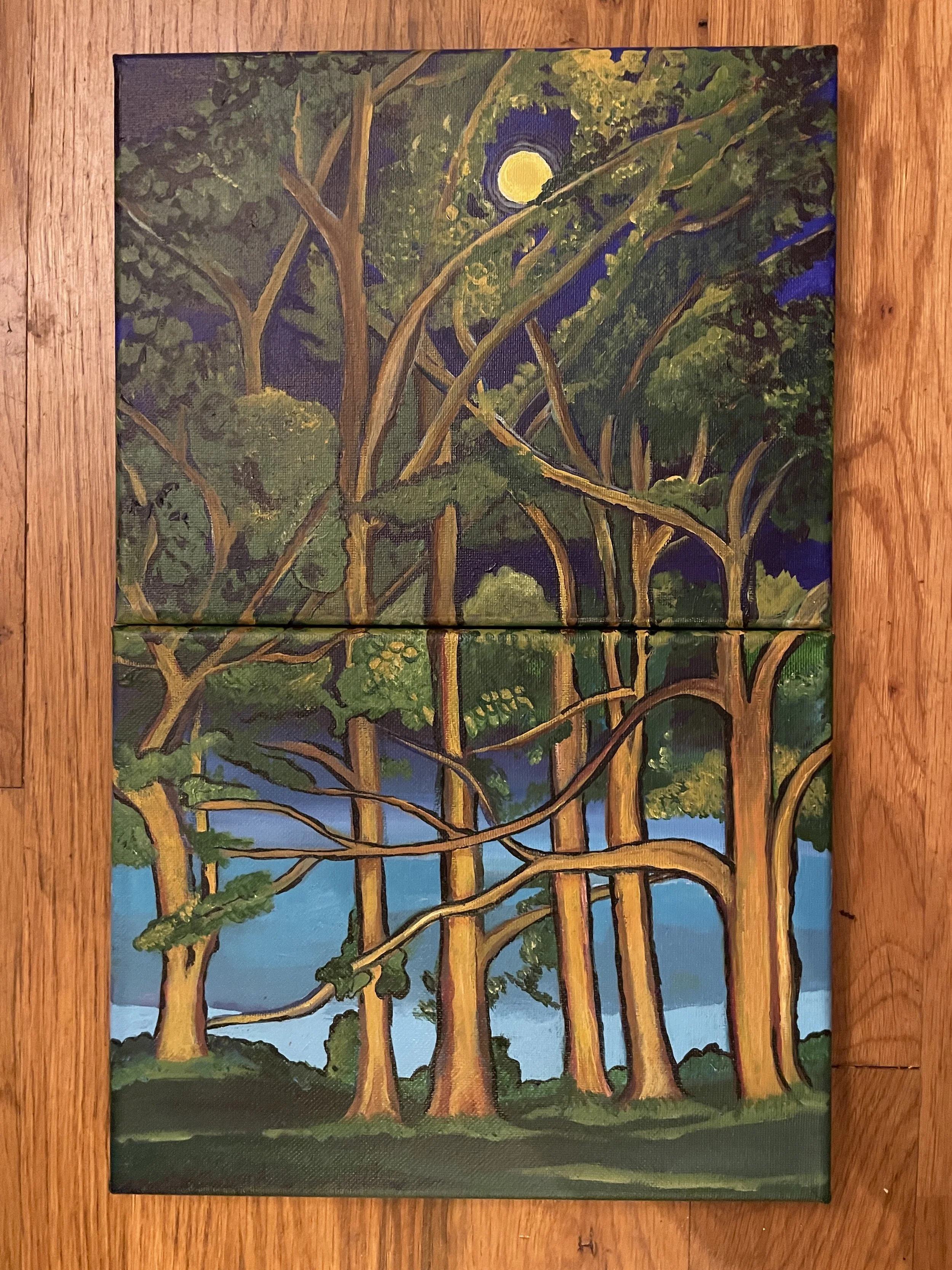 Sold-Moonlight (on 2 canvases) (16"x10") -Nov 2022; 