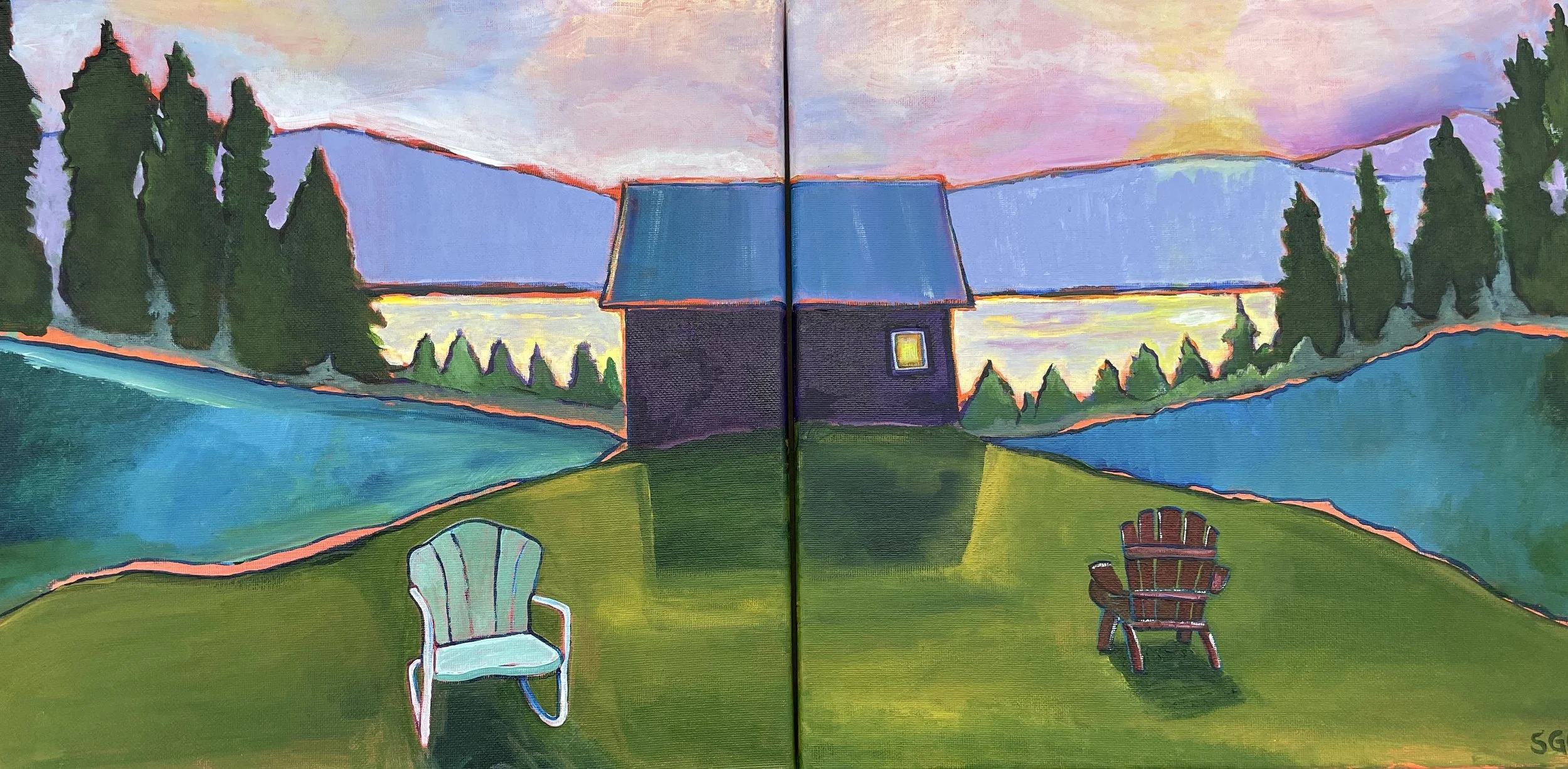 Waiting for Twilight- 2 canvas; 24"x12"; Feb. 2023 (Available for $325 plus shipping.)