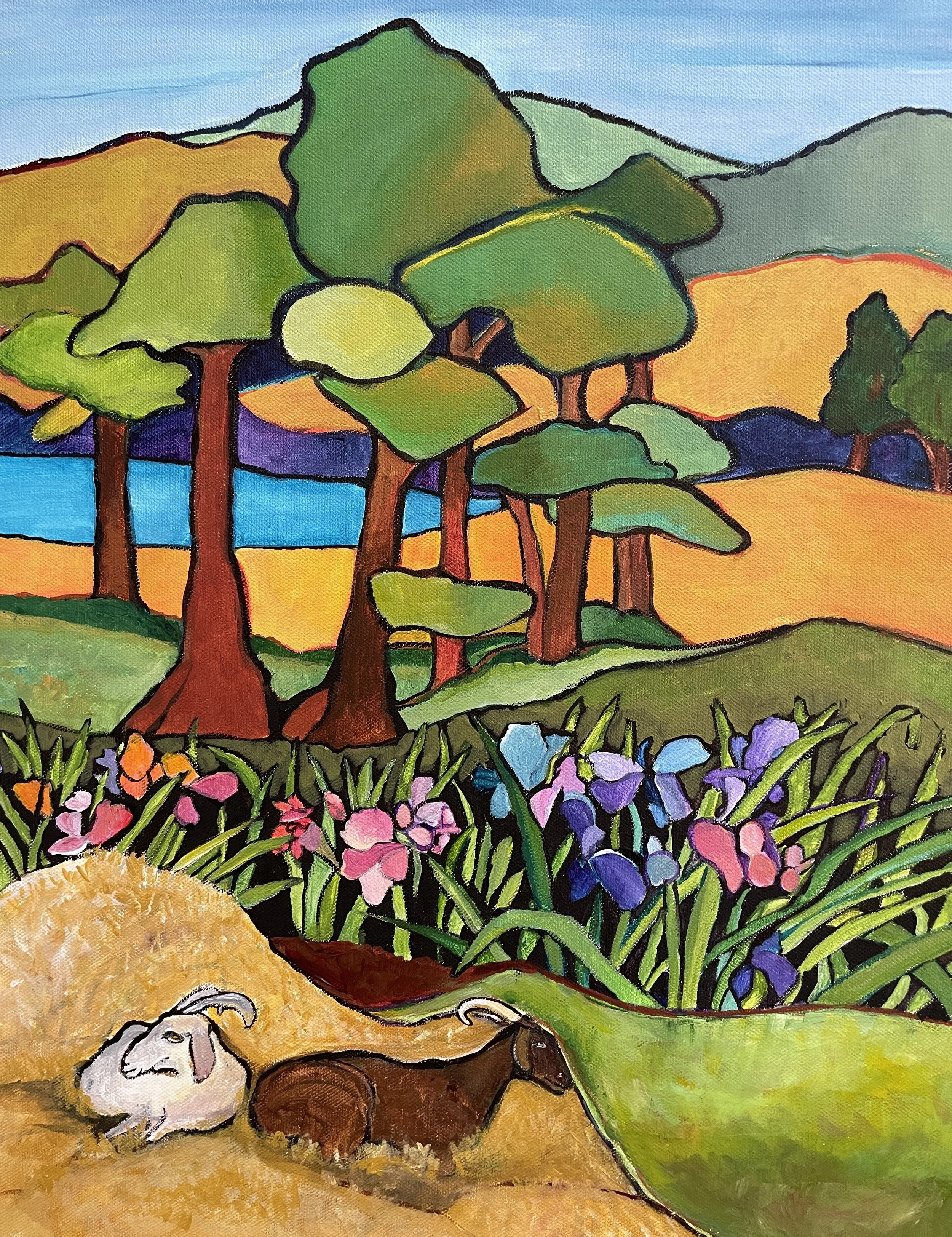 Sold-Resting Goats-16'x20" acrylic on canvas; April 2023