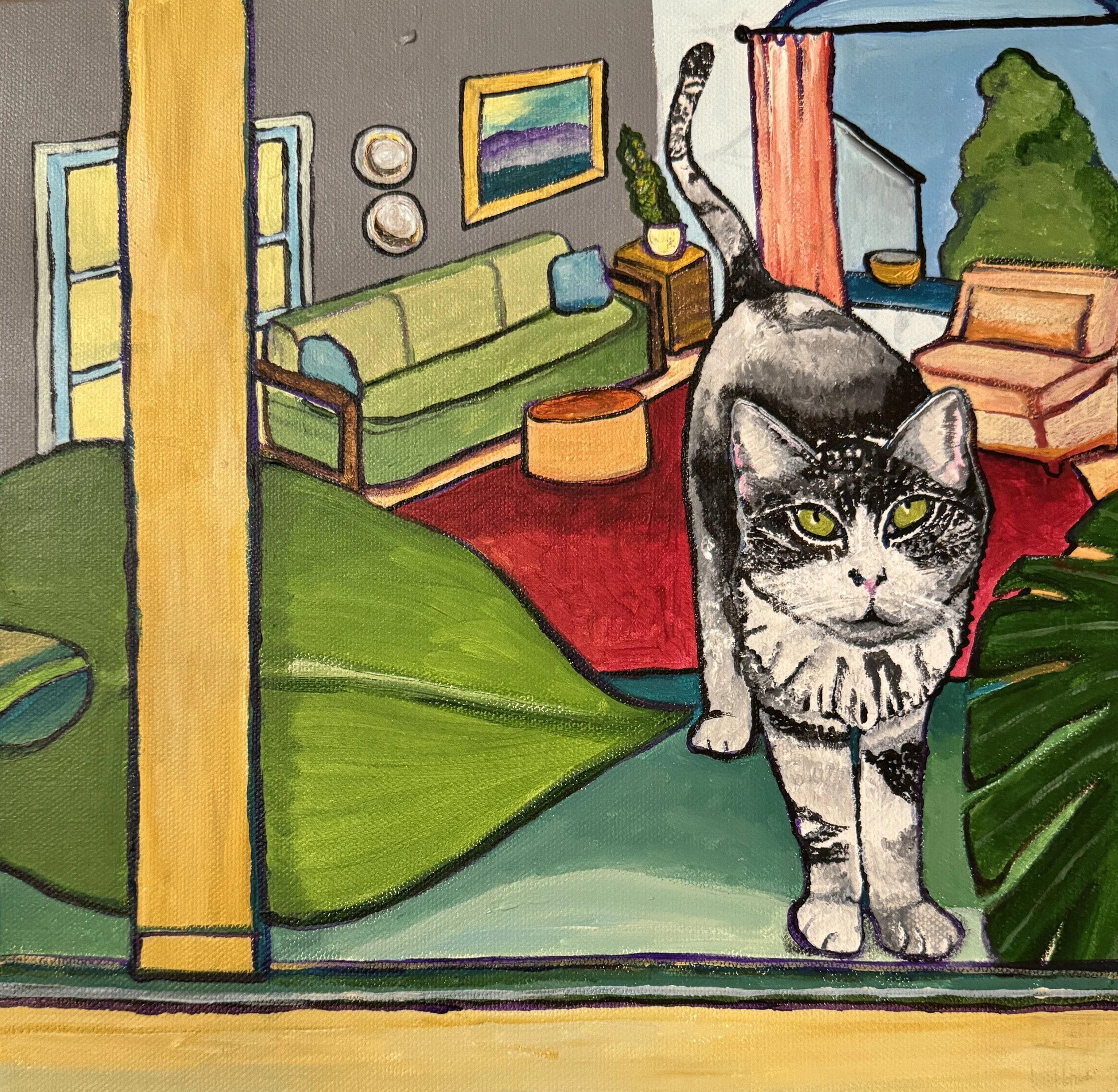 Indoor Kitty; acrylic on canvas;12'x12"; Feb 2024; Available for $200 plus postage