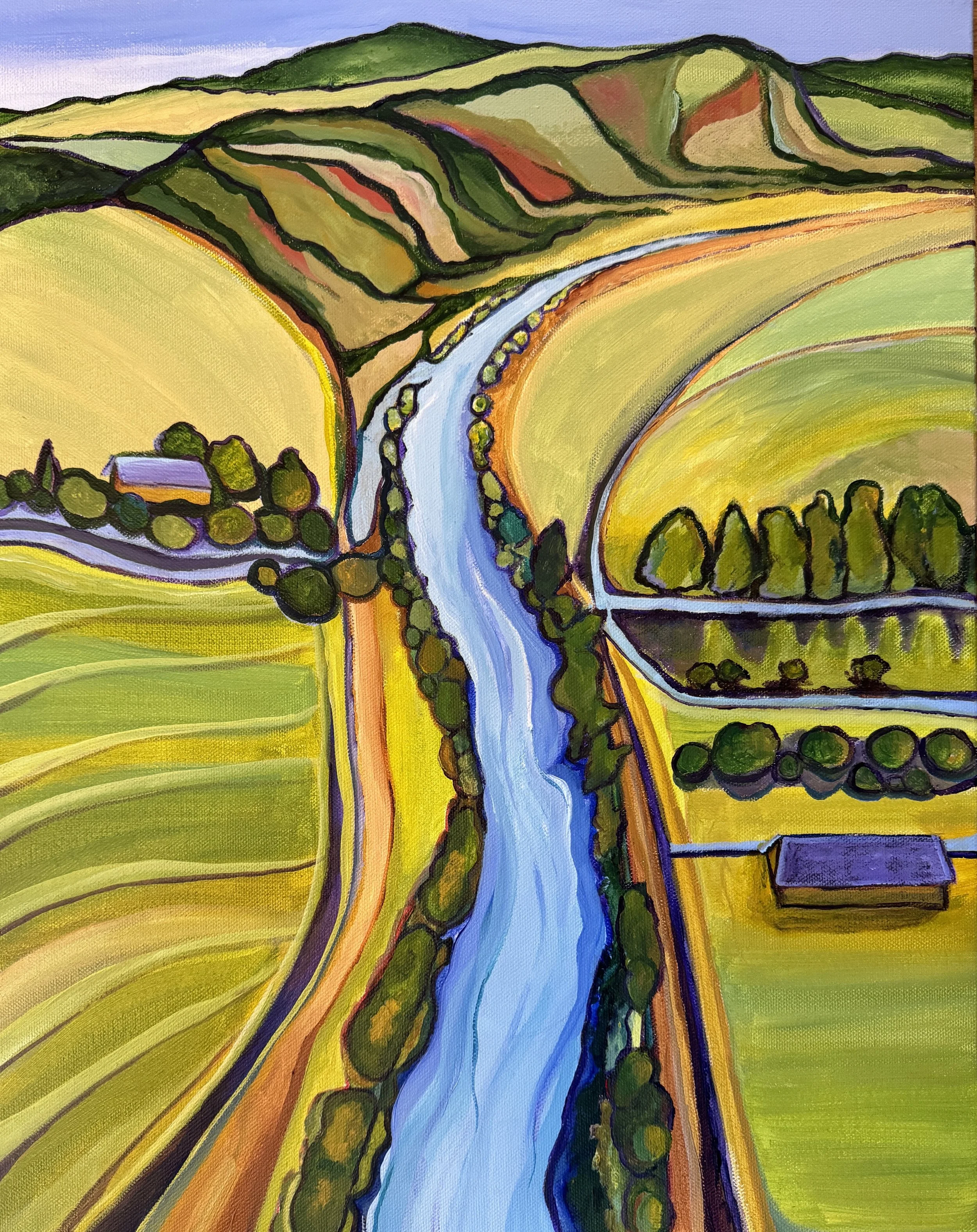 Roll River Roll; 20"x16" acrylic on canvas; Feb 2024; (Available for $300 plus shipping)