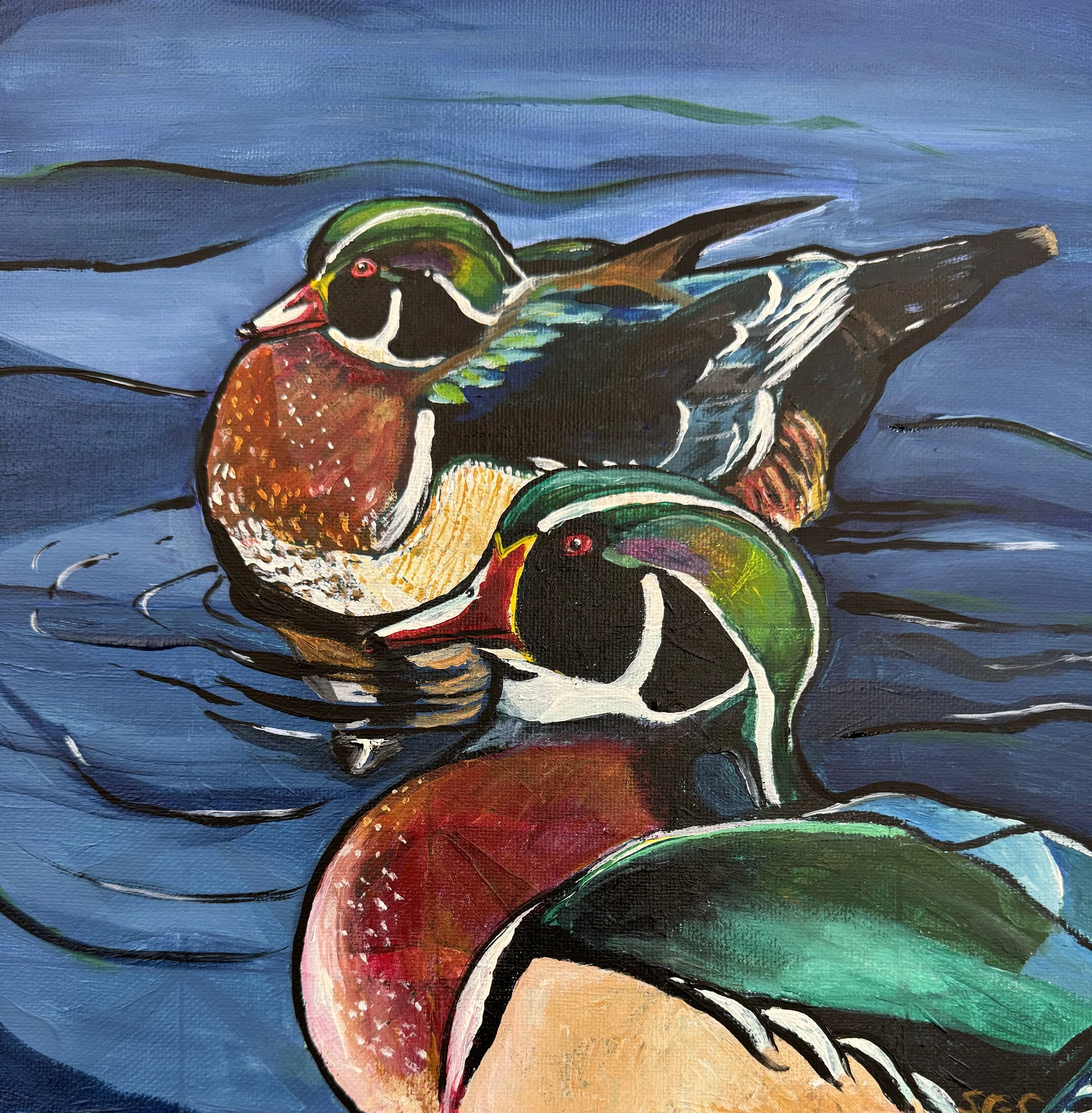 Wood Ducks- 12x12"; acrylic on canvas; $250 plus shipping