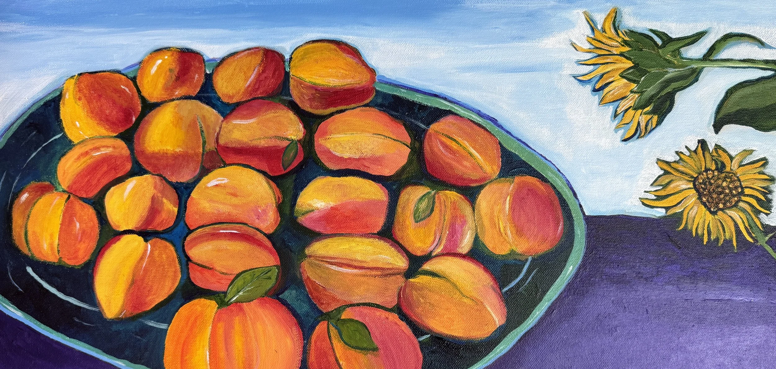 Summer Peaches-12"x24"; acrylic on canvas; June 2025; available for $300 plus shipping.