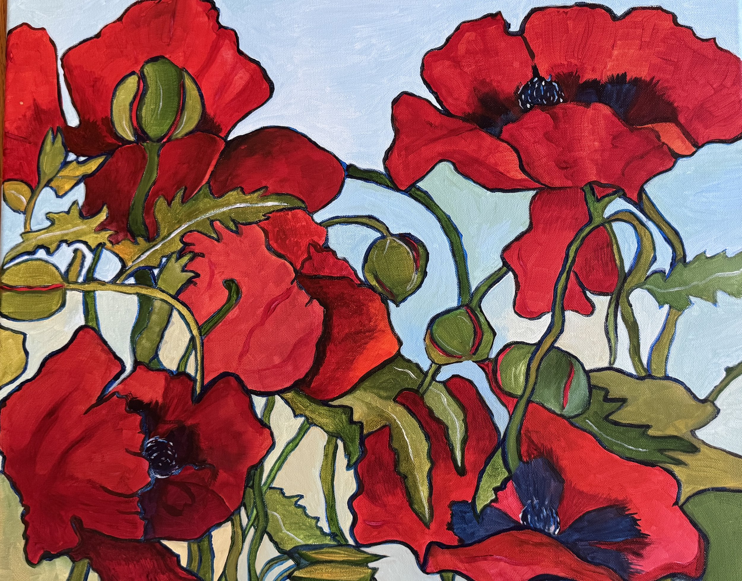 Red Poppies (20'x24") acrylic on canvas; Dec 2025 Sold.