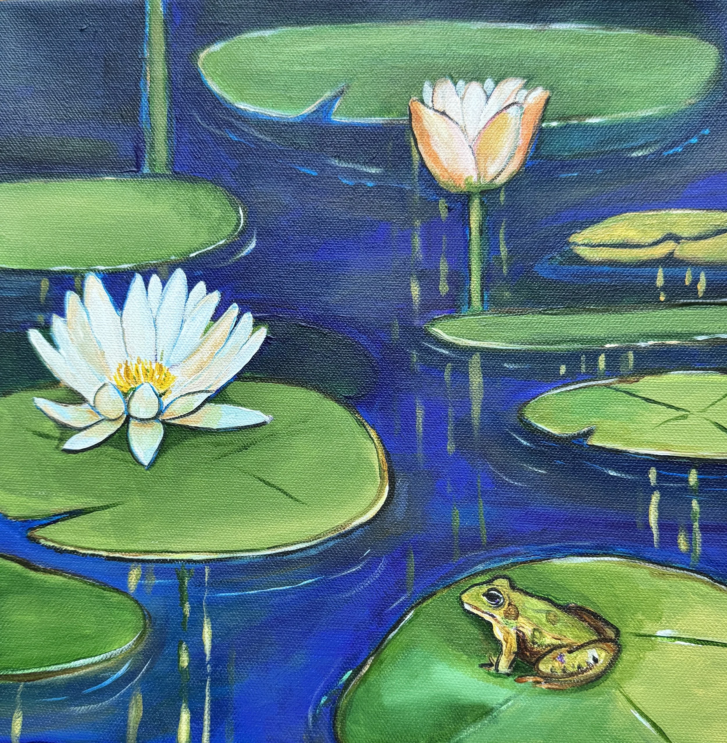 Blooming Water Lilies- acrylic on canvas; 12"x12" Available for $250 plus shipping