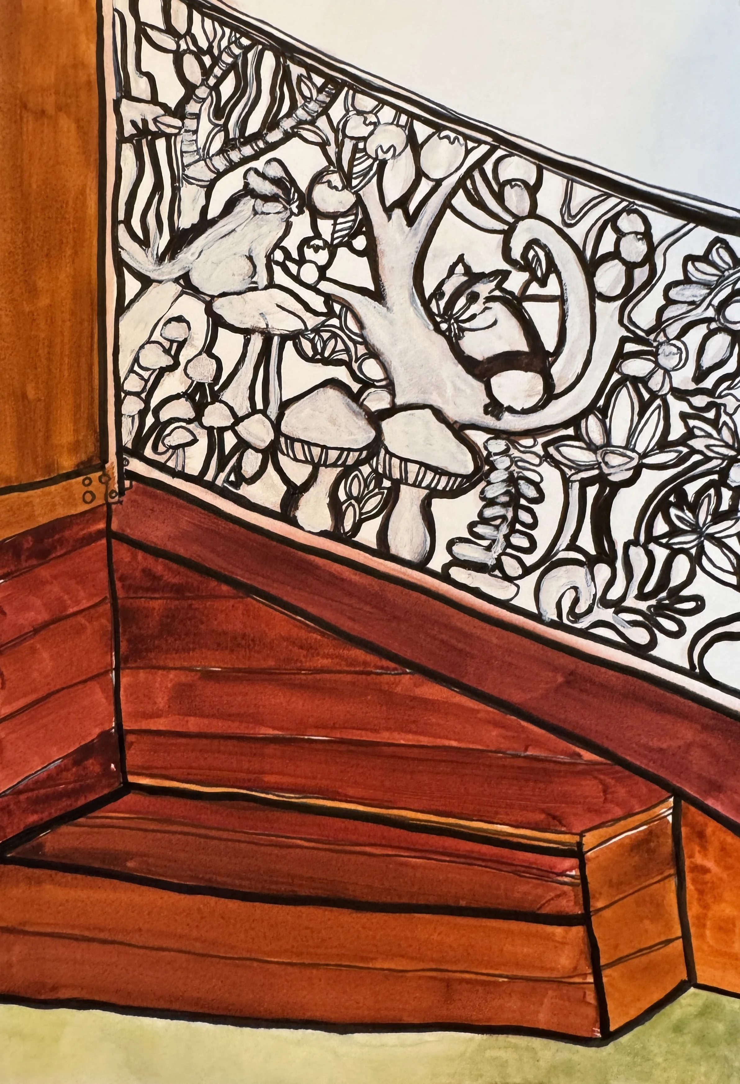 Inspired Handrail; watercolor and ink; 7'x5" Sept. 2026; Available
